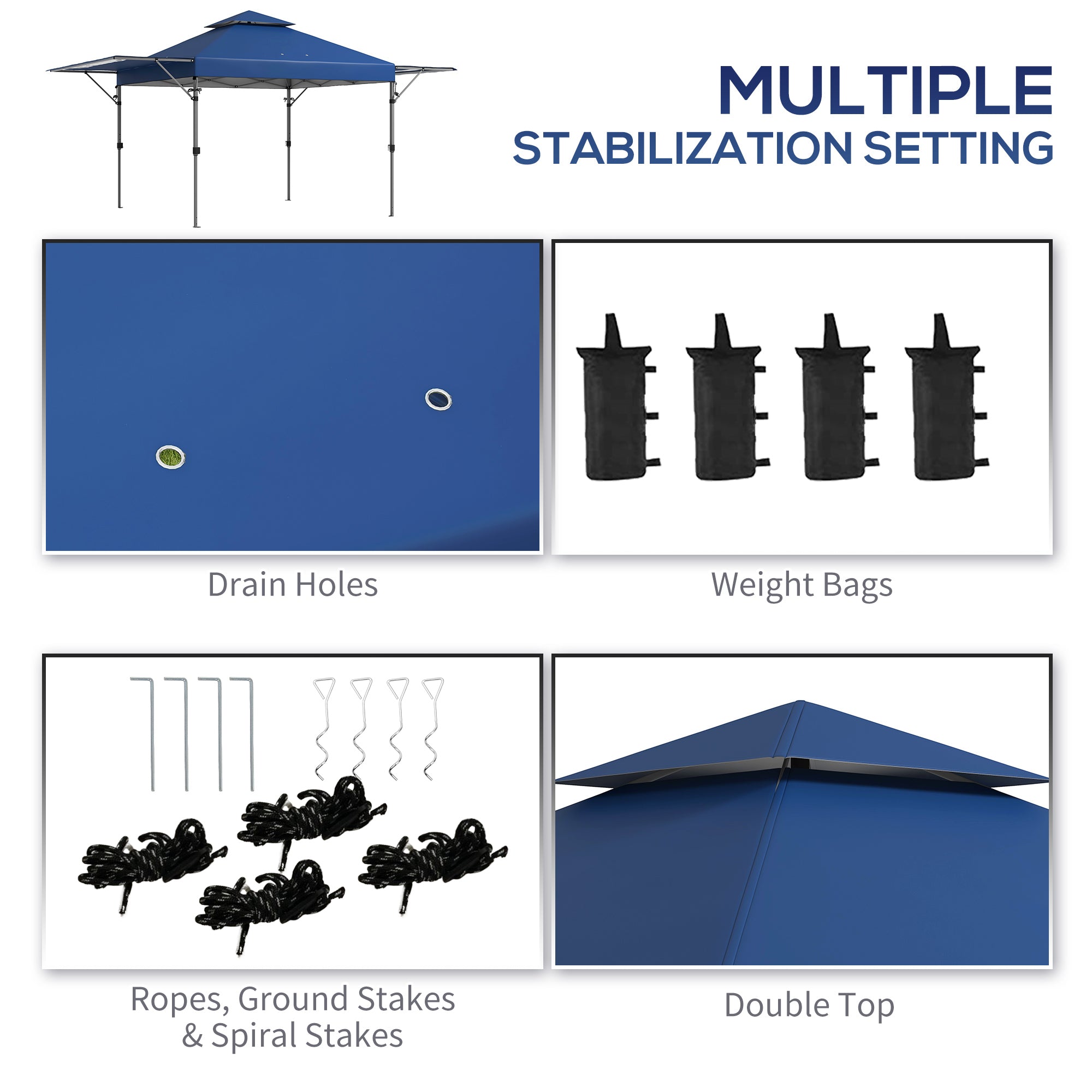 Outsunny 5 x 3m Height Adjustable Pop-Up Gazebo, with Accessories - Blue - North Peak Garden Furniture