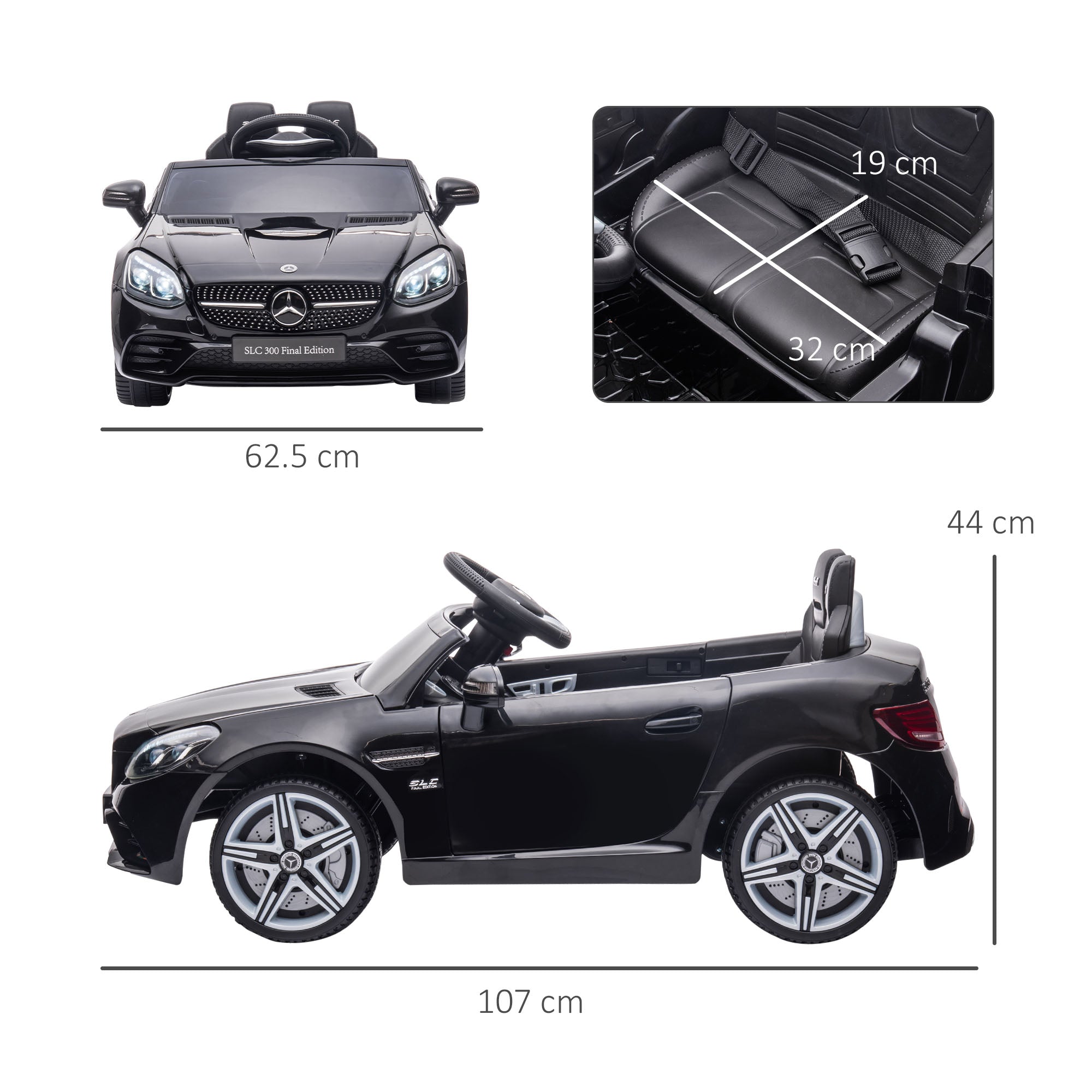 AIYAPLAY Benz SLC 300 Licensed 12V Kids Electric Ride On Car with Parental Remote Two Motors Music Lights Suspension Wheels for 3-6 Years Black - North Peak Garden Furniture