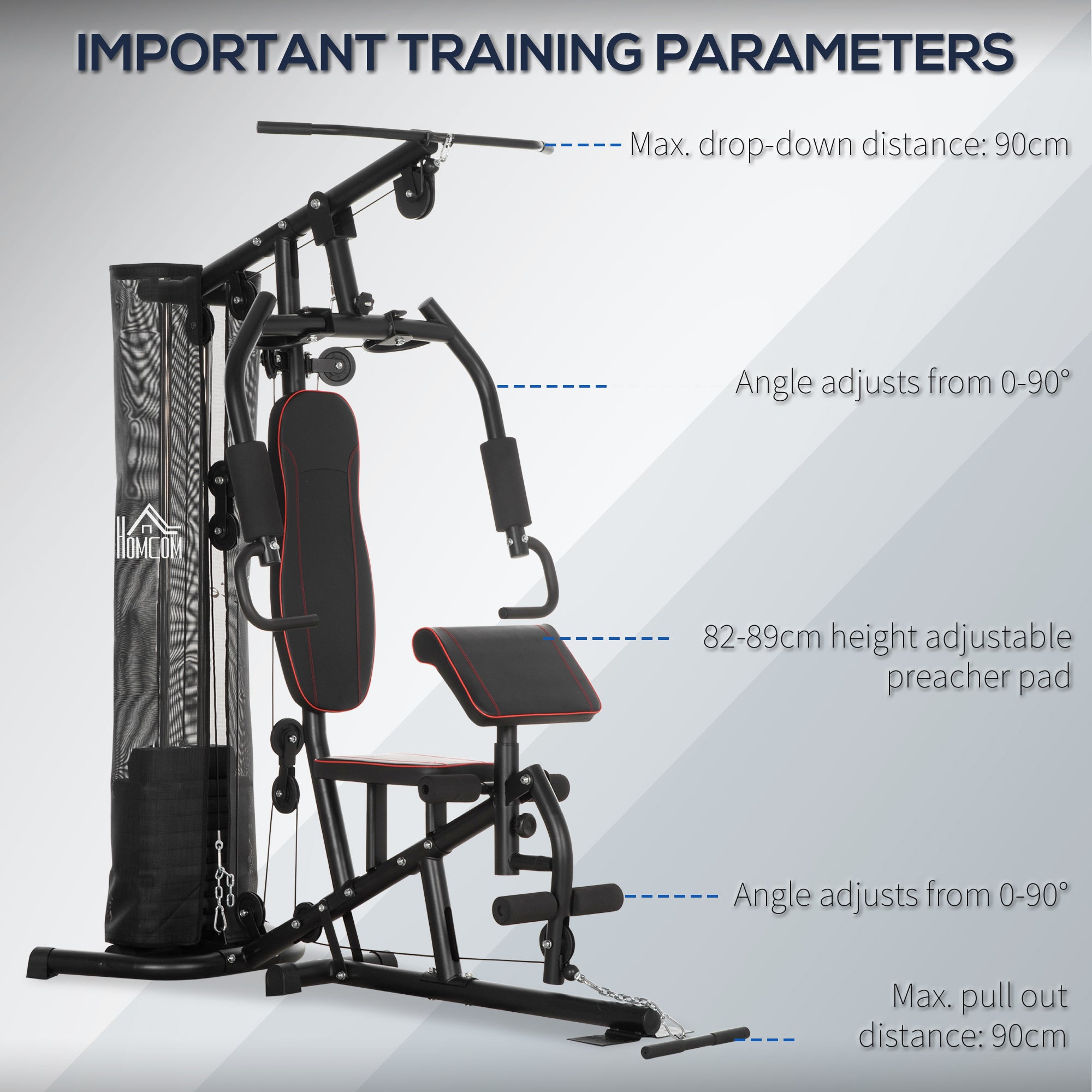 HOMCOM Multi-Functional Home Gym Workout Station, 45Kg Weight Stack Multi Gym Fitness Equipment for Full Body Fitness - North Peak Garden Furniture