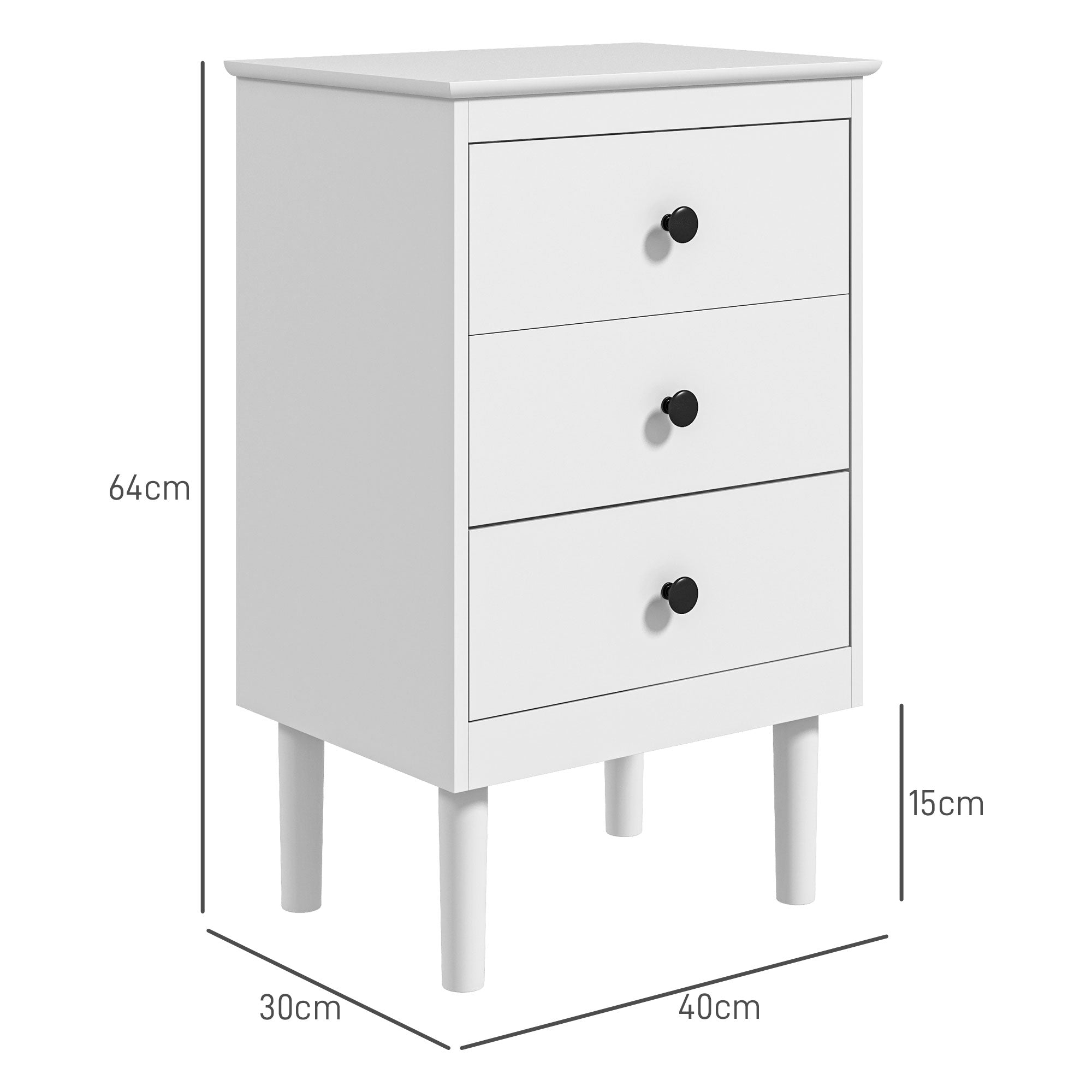 HOMCOM Set of Two Three-Drawer Modern Bedside Tables - White - North Peak Garden Furniture