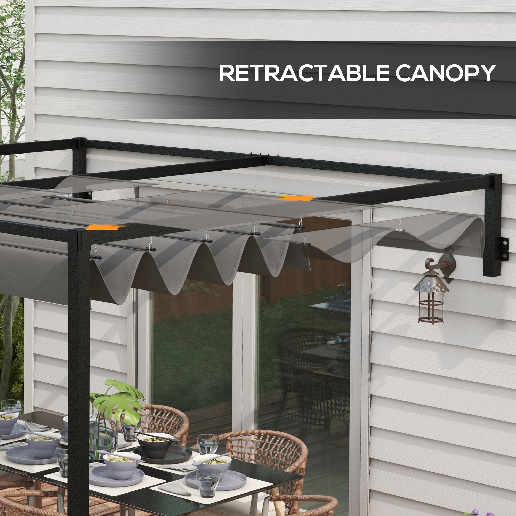 Outsunny 2 x 3(m) Lean To Pergola, Metal Pergola with Retractable Roof for Grill, Garden, Patio, Deck - North Peak Garden Furniture