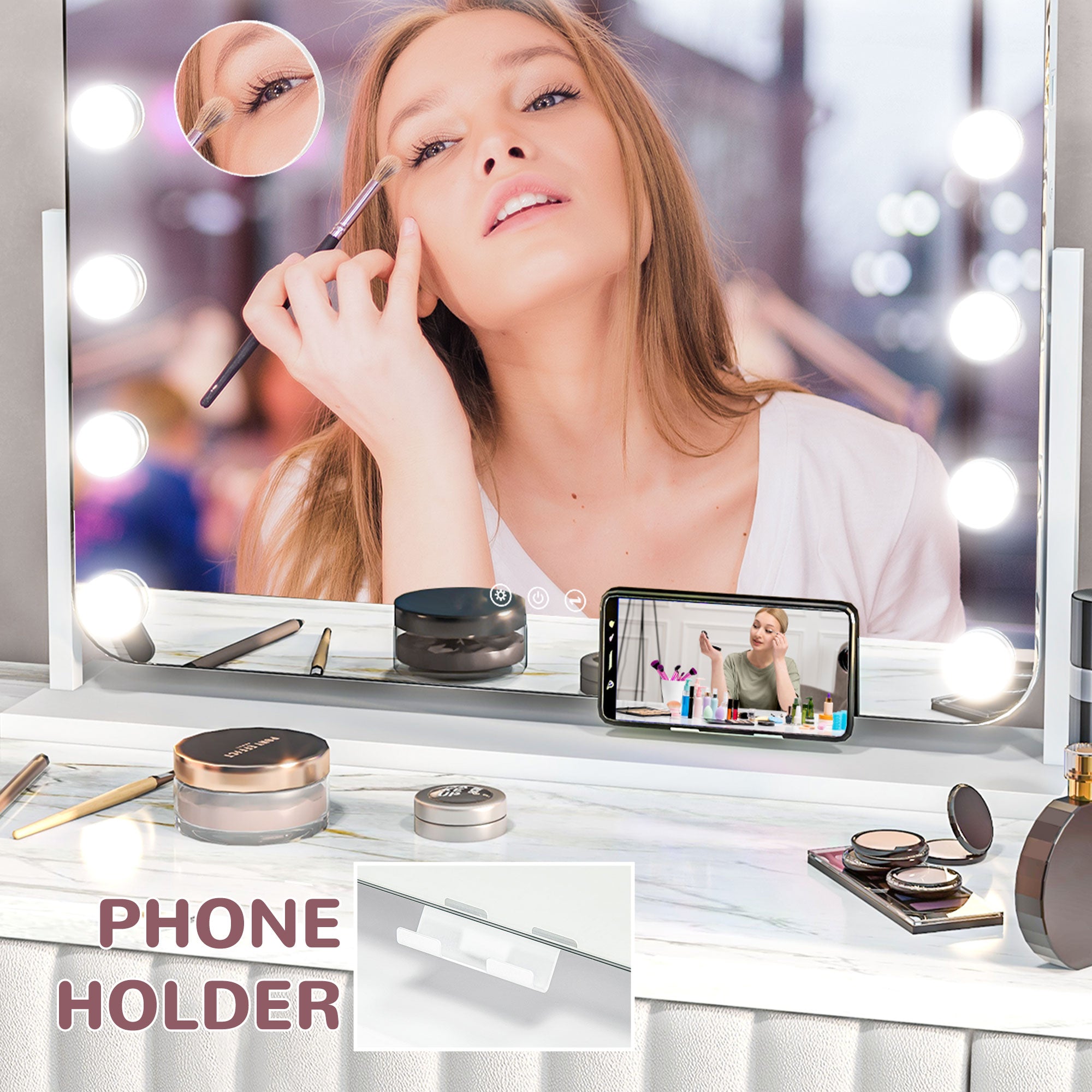 HOMCOM 14 LED bulb Tabletop Makeup Mirror, with Adjustable Settings - North Peak Garden Furniture