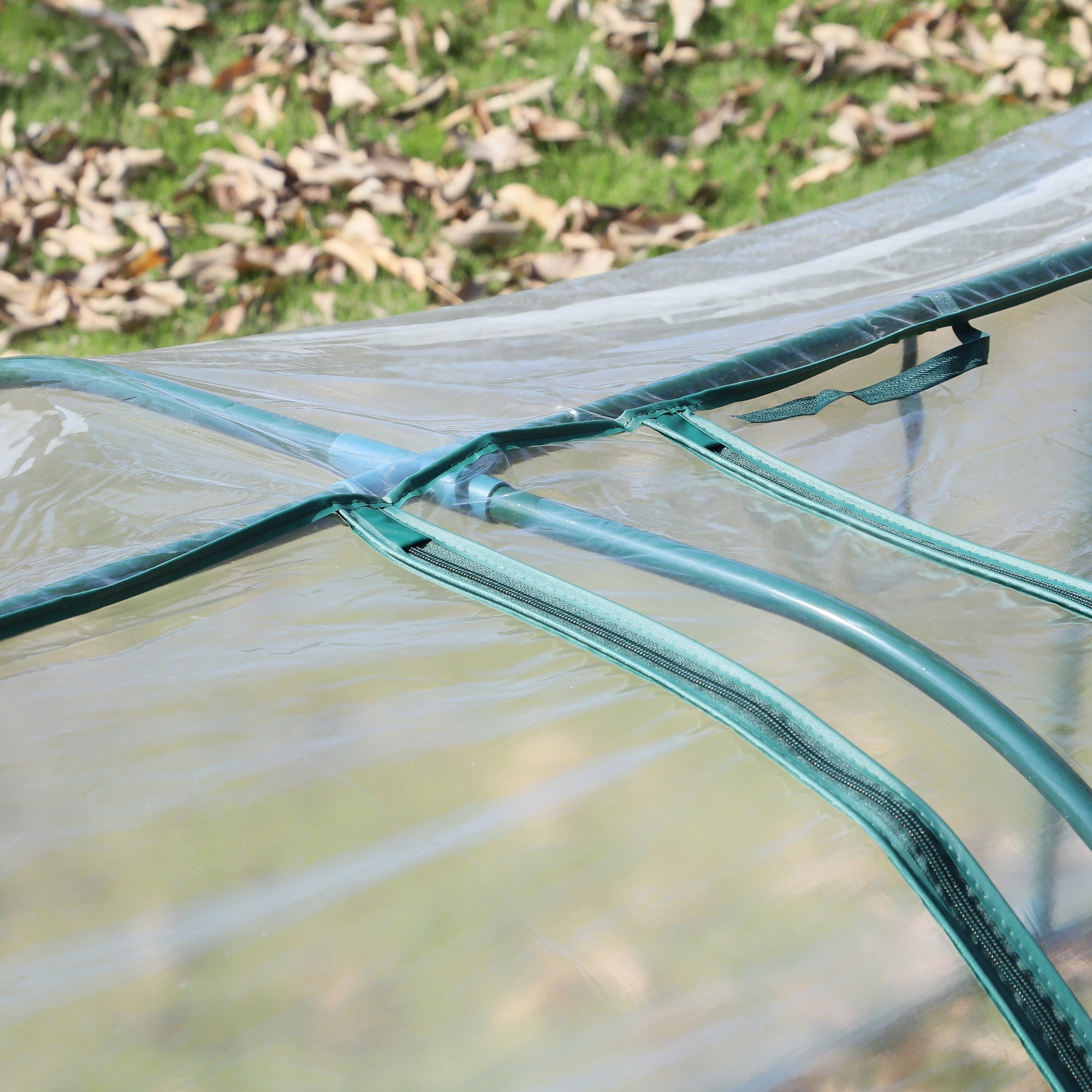 Outsunny Mini Greenhouse, Small Polytunnel Green House with Zipped Doors, Steel Frame for Garden Patio, 300 x 100 x 80cm, Clear - North Peak Garden Furniture