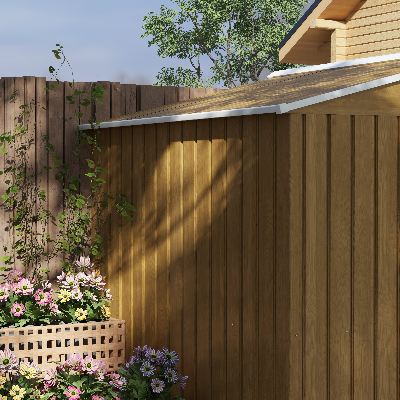 Outsunny 8 x 6ft Outdoor Garden Storage Shed, Metal Tool House with Ventilation and Sliding Doors Chocolate Wood Effect