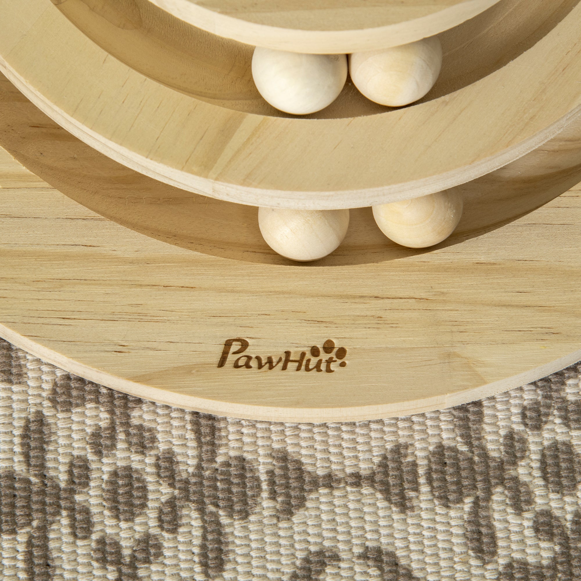 PawHut Cat Tree, with Scratching Post, Turntable Toy Ball - Natural Finish - North Peak Garden Furniture