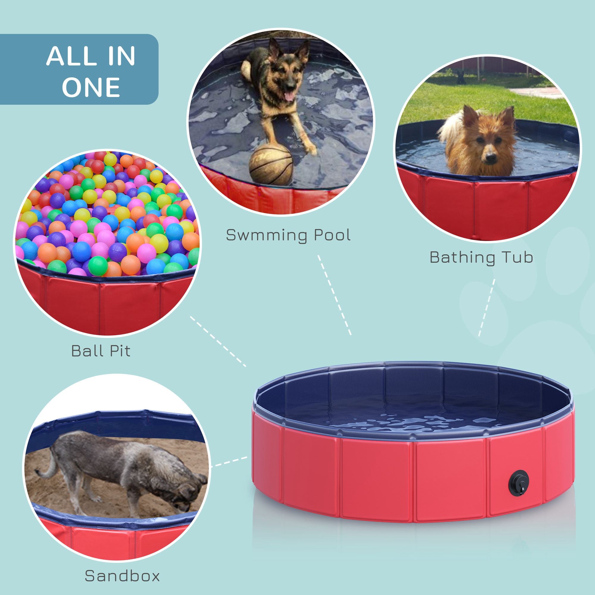 PawHut Foldable Pet Swimming Pool, Durable PVC Non-Slip, Easy Storage, 80 cm Diameter, Red