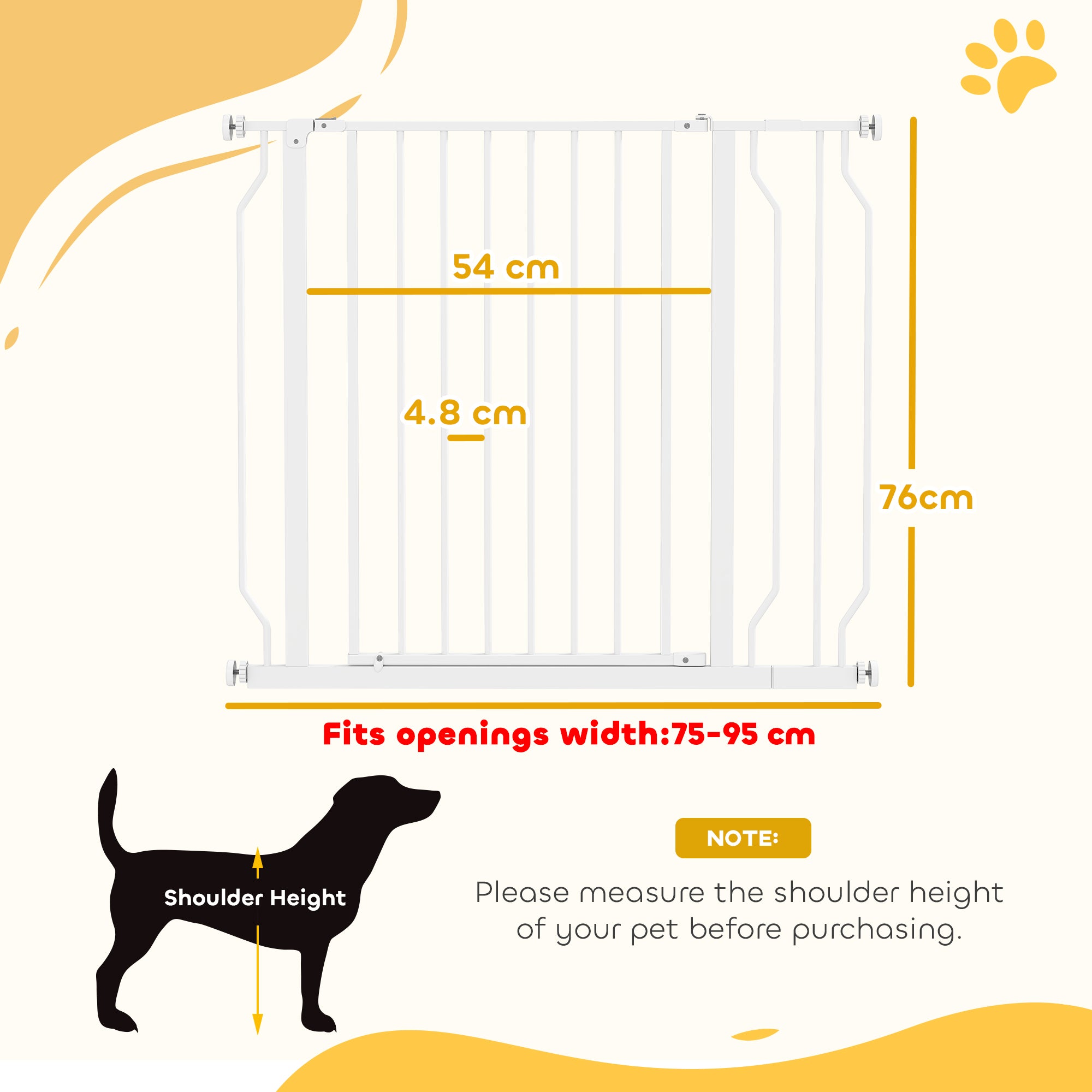 PawHut Wide Dog Safety Gate, with Door Pressure, for Doorways, Hallways, Staircases - White - North Peak Garden Furniture