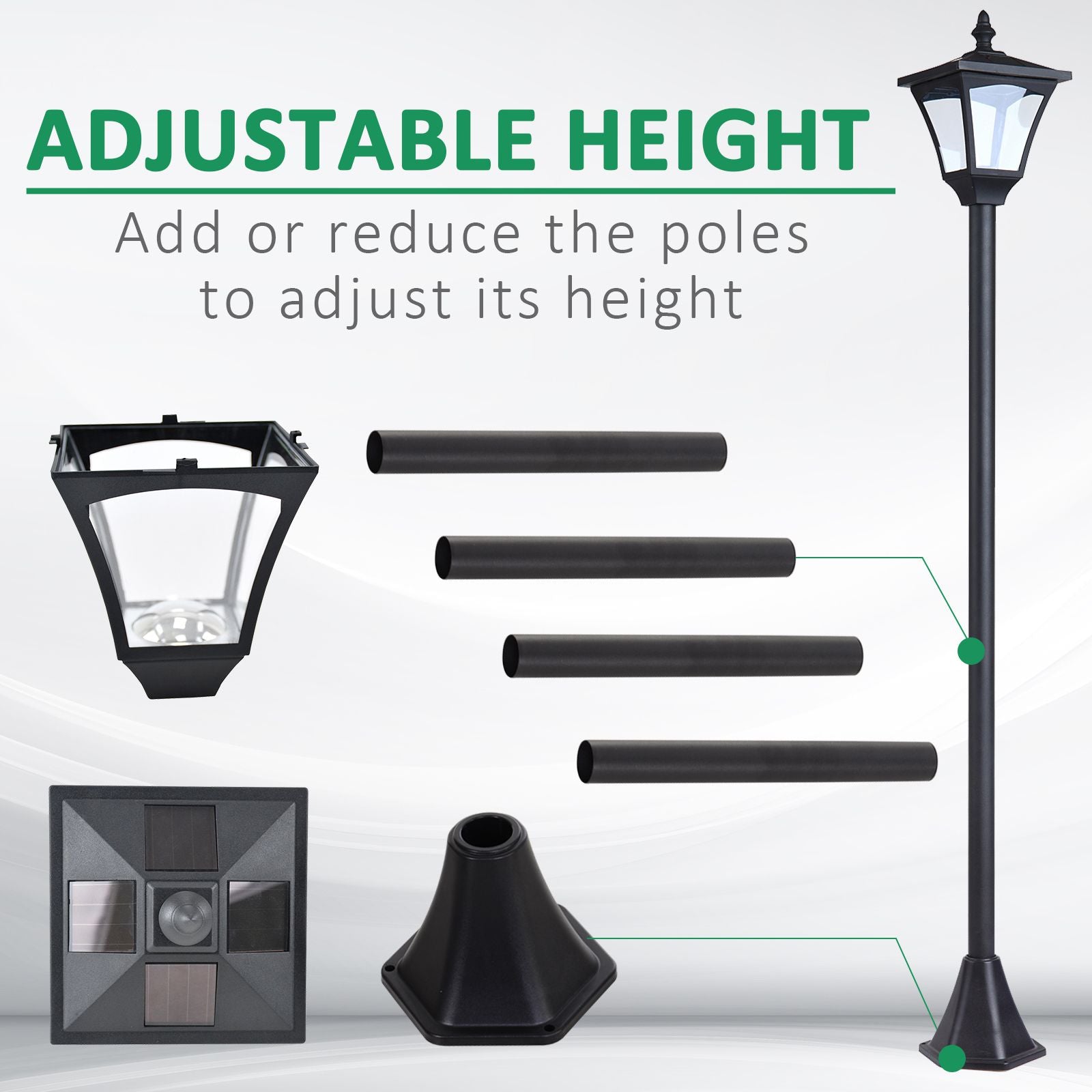 Outsunny Set of 2 Outdoor Garden Solar Post Lamp Sensor Dimmable LED Lantern Bollard IP44 Energy-saving 1.2M Tall, Black - North Peak Garden Furniture