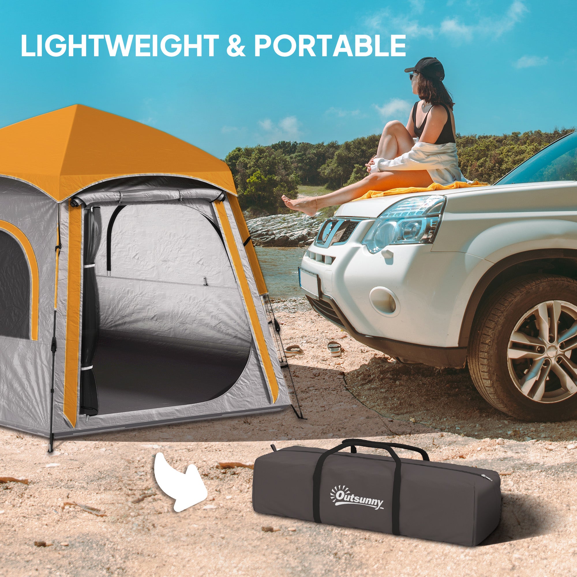 Outsunny Instant Camping Tent, 2/3/4 Person Easy Setup Family Tent with Vestibule, Rainfly, 4 Mesh Windows & 2 Doors, Hexagonal Design, Waterproof UV Protected Dome Tent, Light Grey - North Peak Garden Furniture