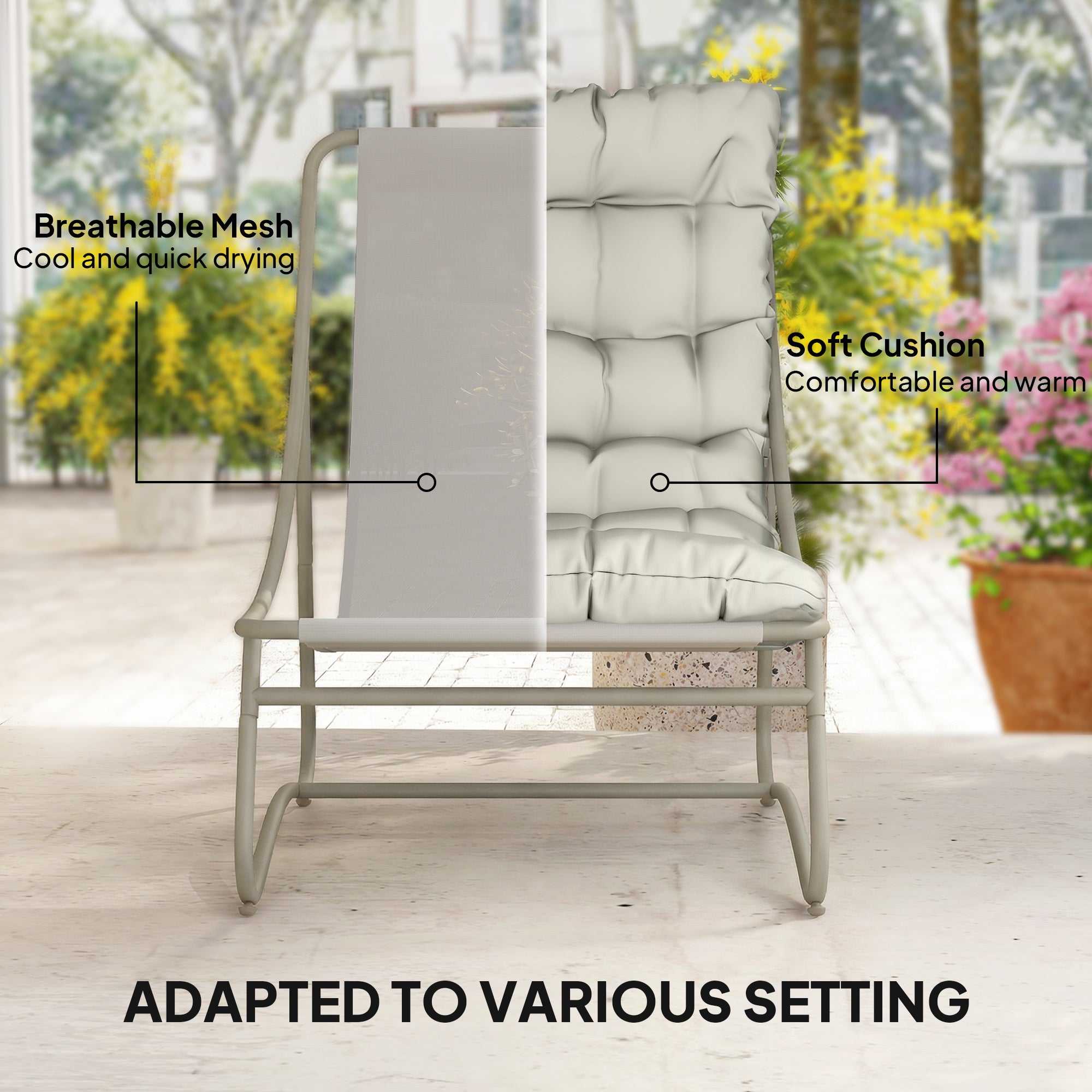 Outsunny 3 Piece Garden Bistro Set, Round Outdoor Bistro Table and Chairs Set for 2 with Texteline Seat and Cushions, Light Grey