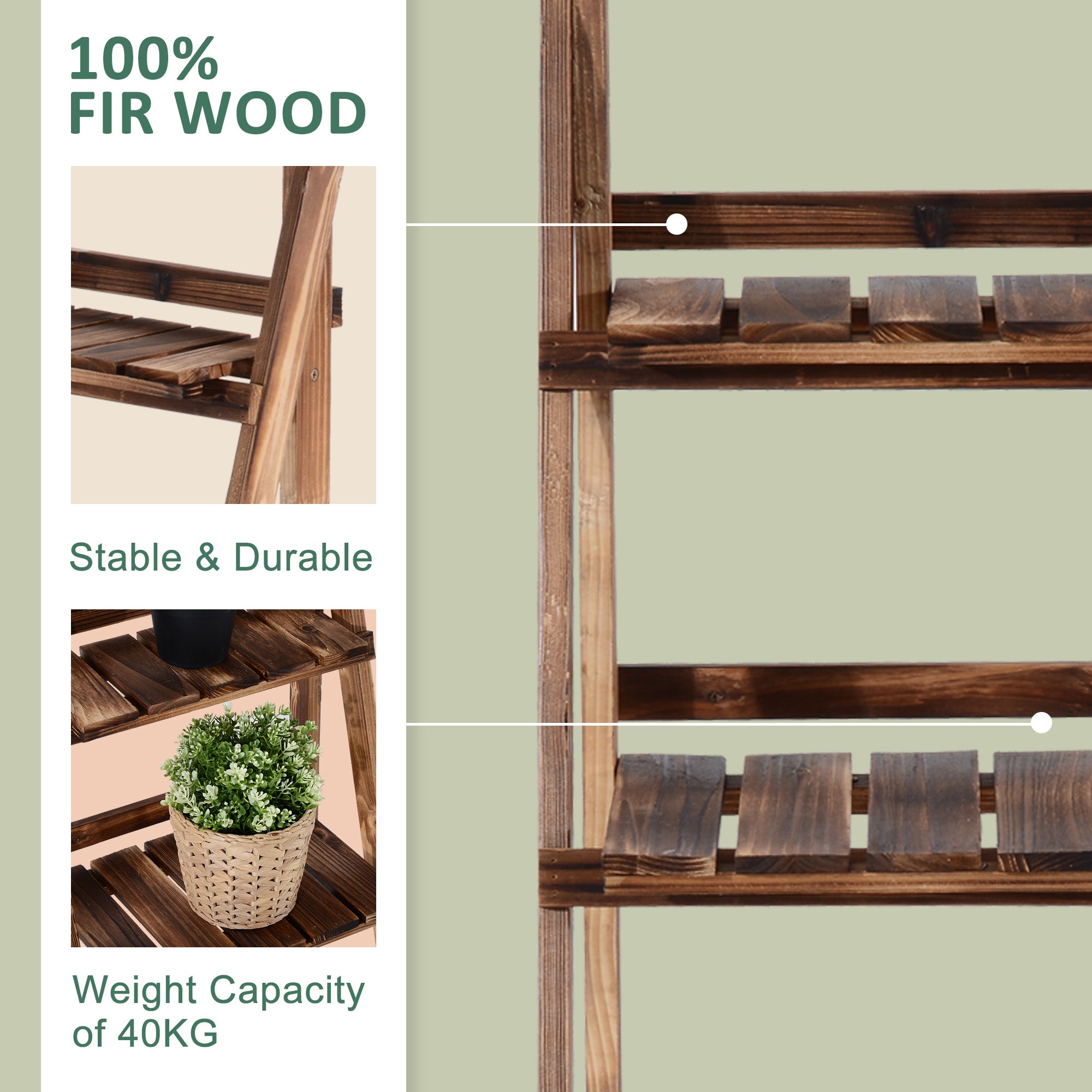 Outsunny Wooden 3 Tier Folding Flower Pot Stand, Garden Planter Display Ladder, Herb Rack, Natural