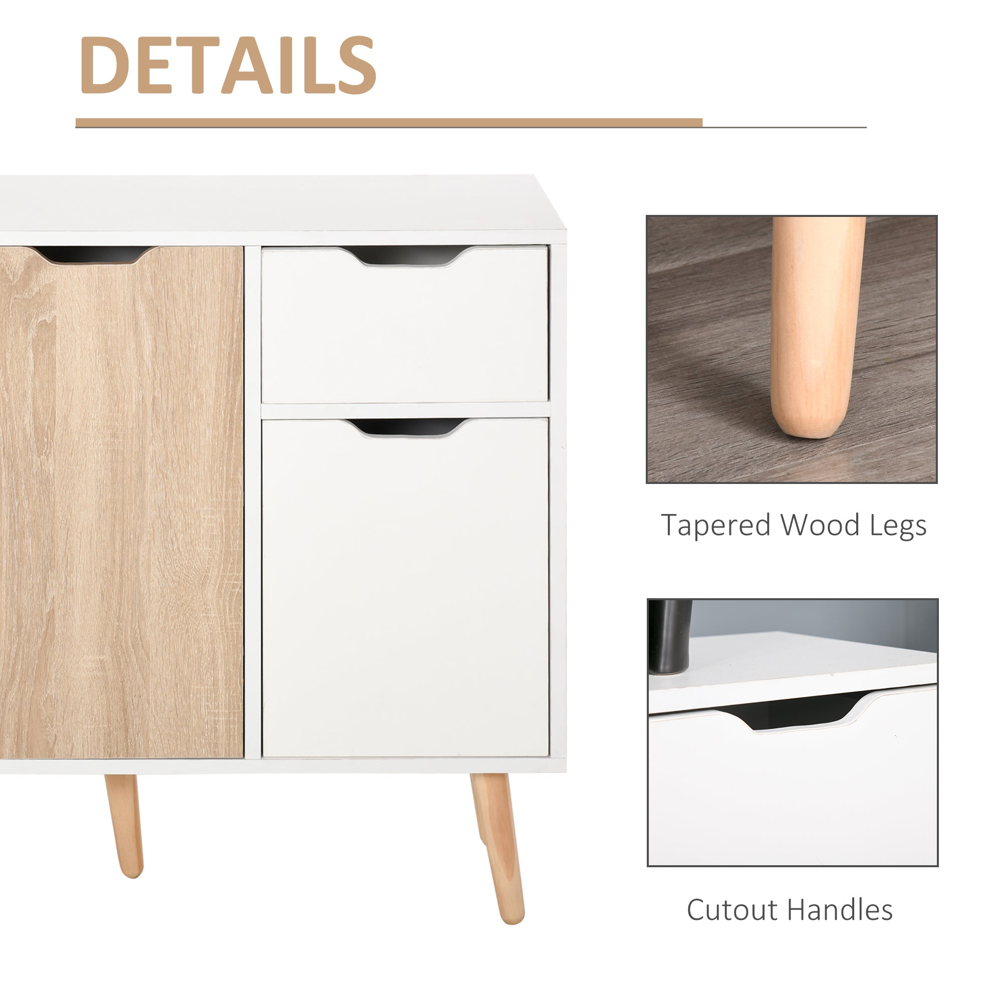 HOMCOM Sideboard Floor Standing Storage Cabinet with Drawer for Bedroom, Living Room, Home Office, Natural - North Peak Garden Furniture