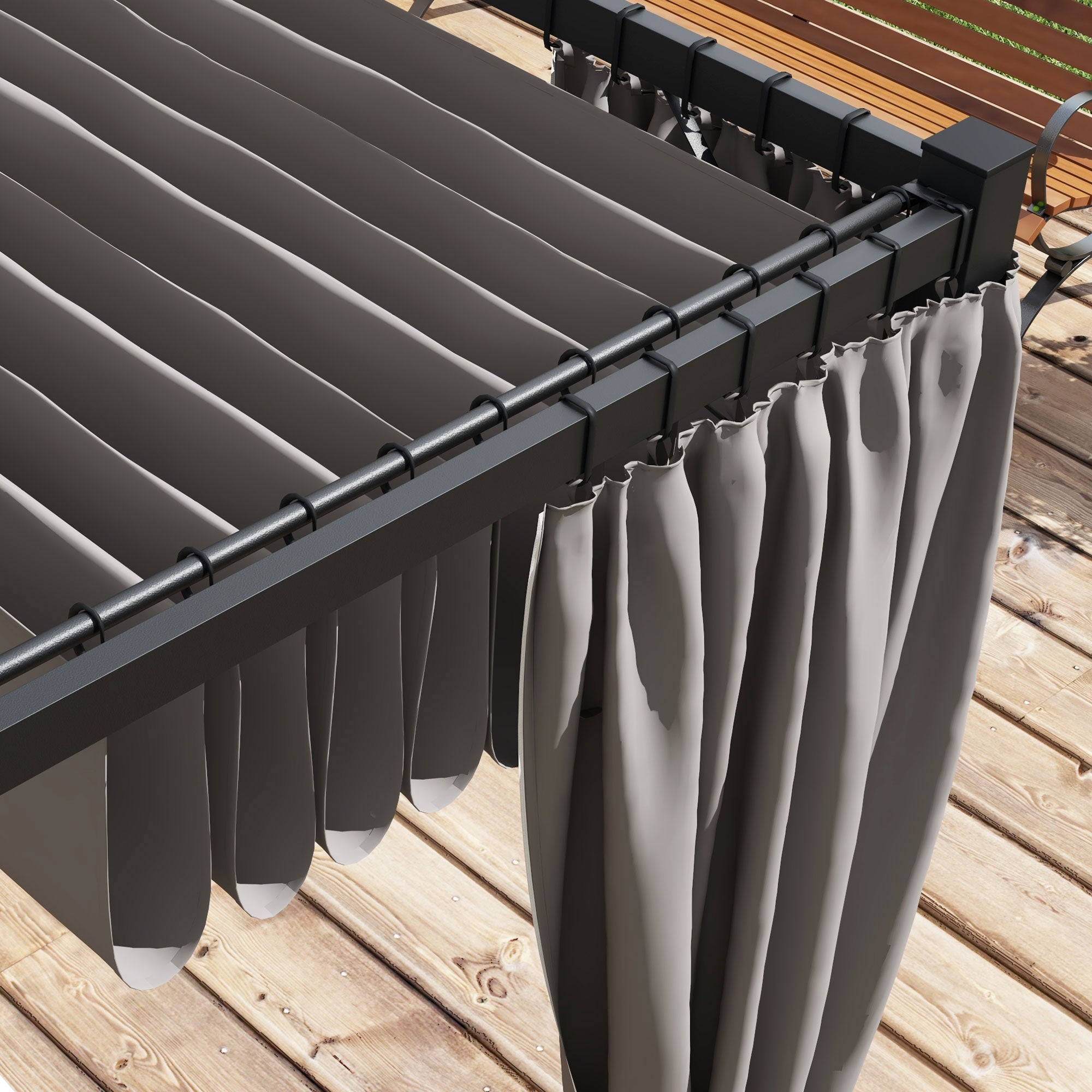 Outsunny 3 x 3m Moving Canopy Metal Pergola, with Curtains - Grey - North Peak Garden Furniture