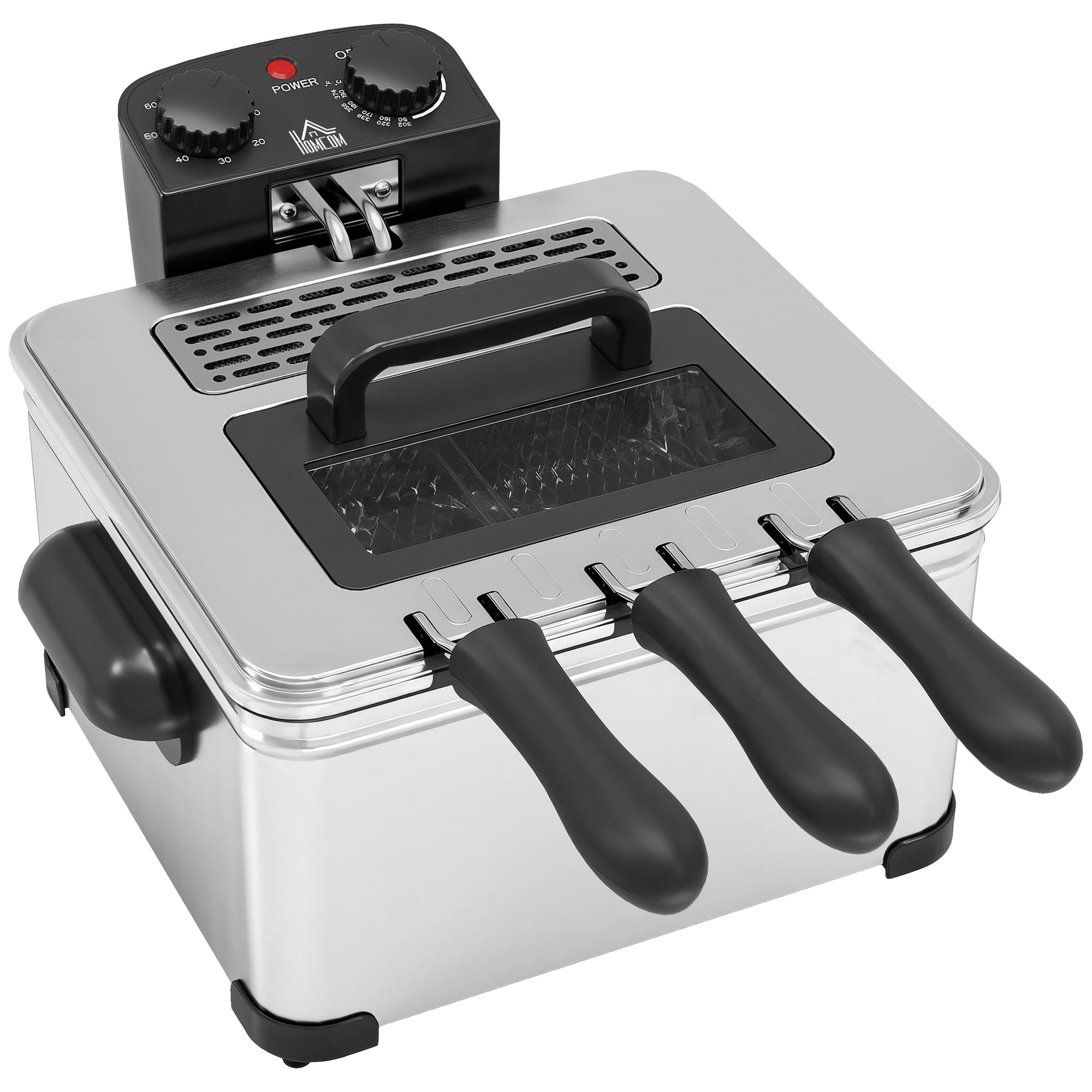 HOMCOM 5 Litre Deep Fat Fryer with Adjustable Temperature & Timer, 2000W Stainless Steel Deep Fryer with Removable Oil Basket and Viewing Window, for Chips Fried Chicken - North Peak Garden Furniture