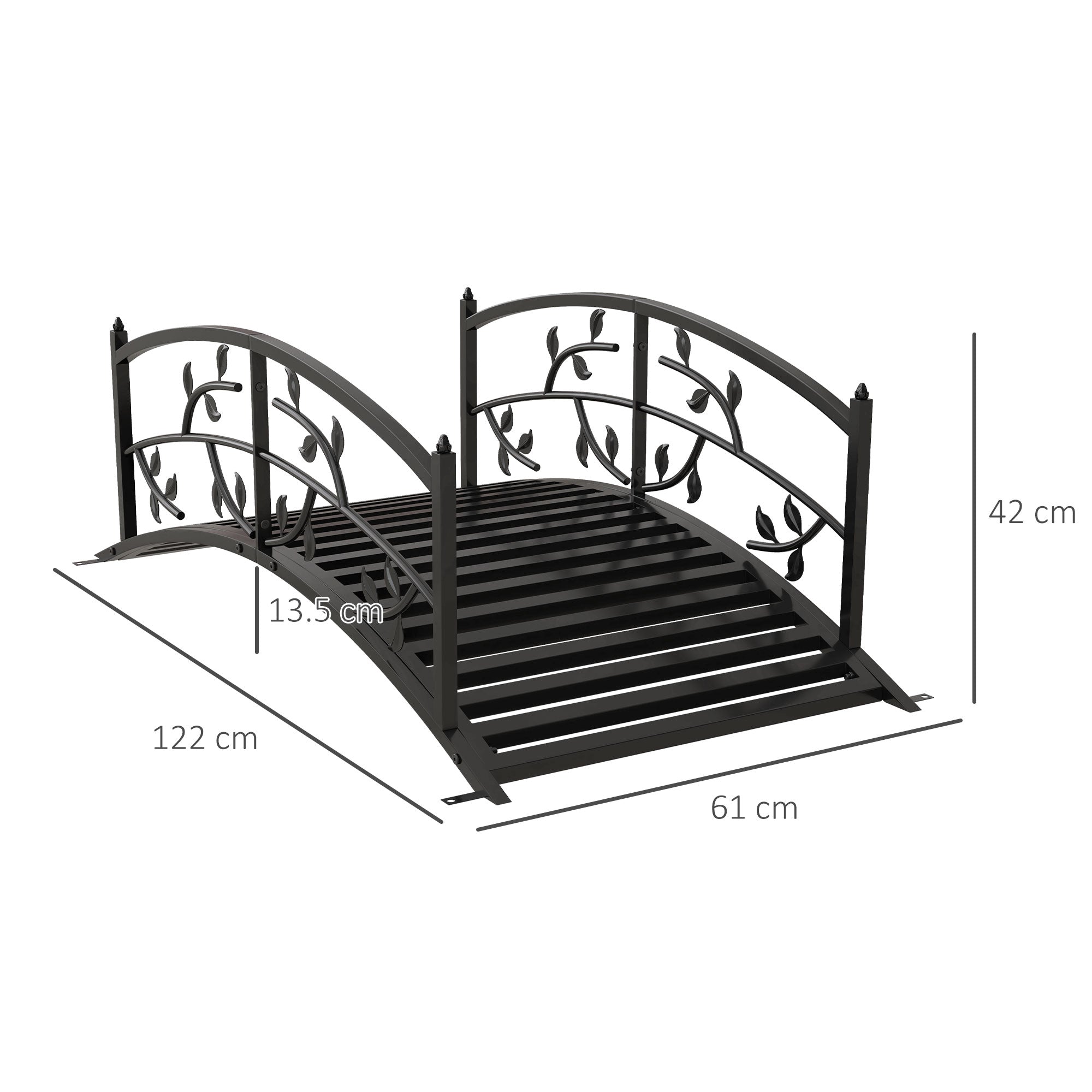 Outsunny 1.2M Metal Decorative Vine Pattern Arch Garden Bridge, Black - North Peak Garden Furniture
