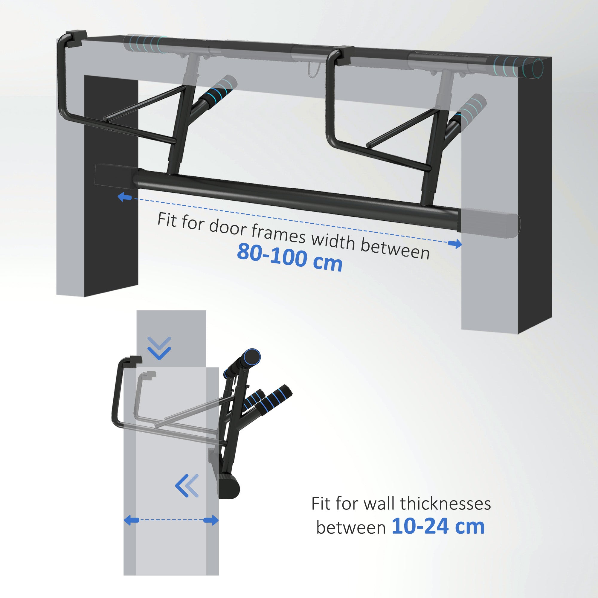 SPORTNOW Pull-Up Bar Doorway, No Drilling Chin-Up Bar Push Up Stand with Resistance Bands and Padded Handles for Home Gym Exercise, Blue