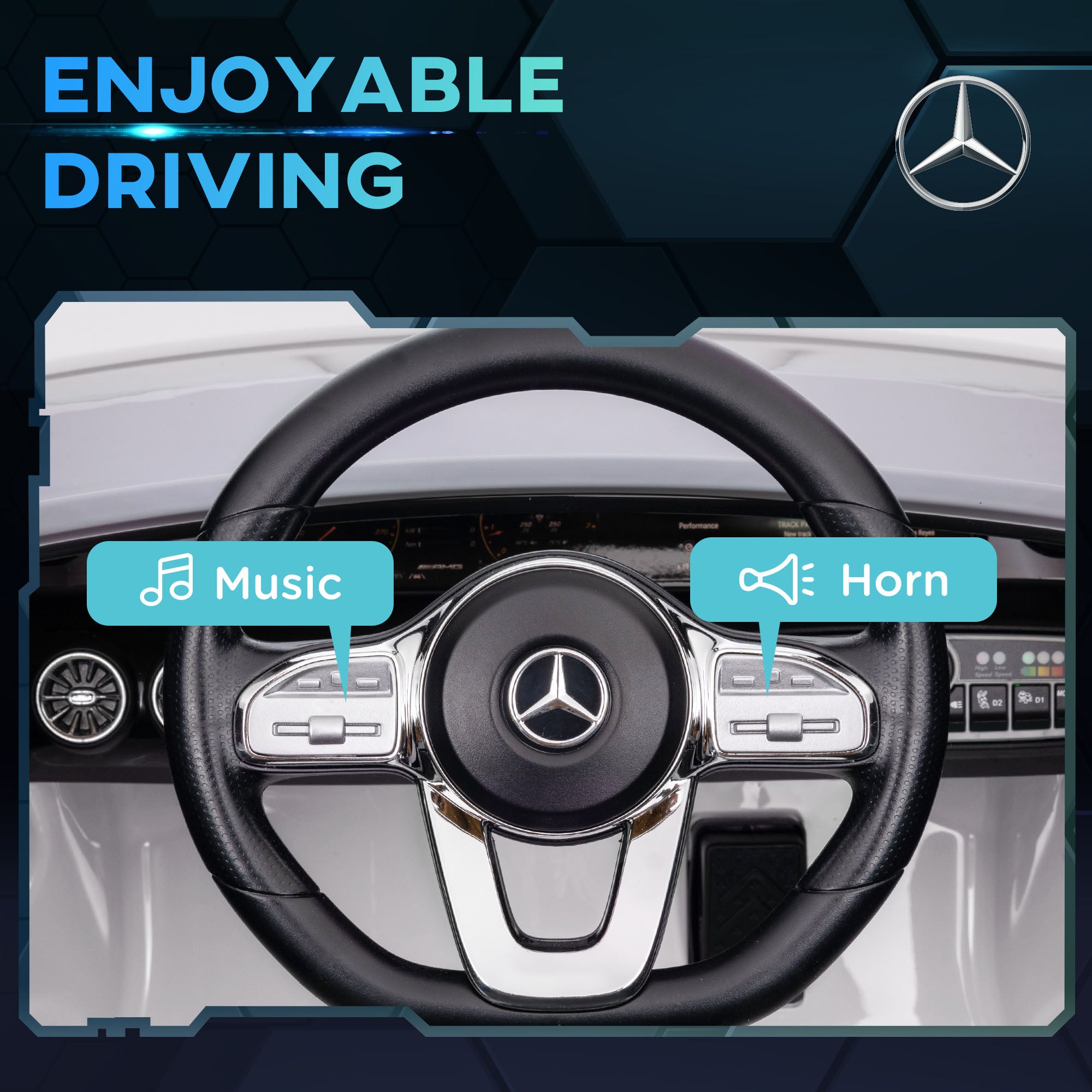 AIYAPLAY Mercedes-AMG CLA 45 Licensed 12V Kids Electric Car Ride on Car w/ Remote, Suspension Lights Music Horn - White - North Peak Garden Furniture