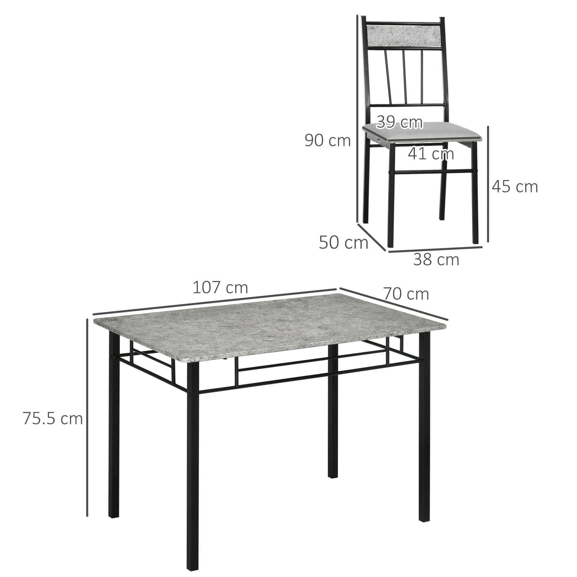 HOMCOM Five-Piece Marble Effect Dining Table Set - Grey/Black - North Peak Garden Furniture