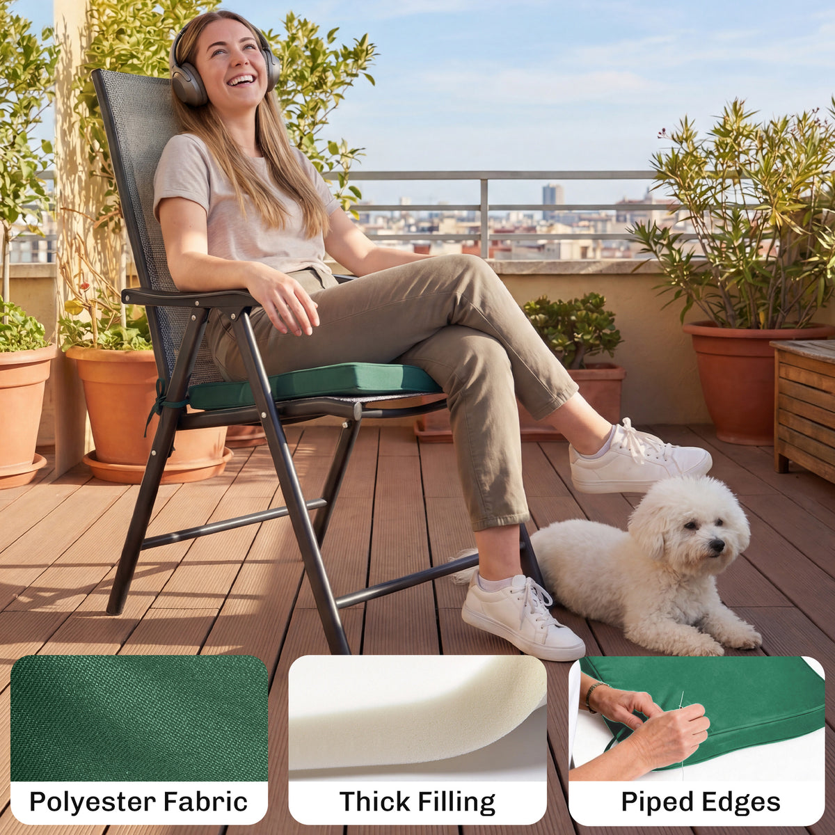 Outsunny Set of 6 Chair Cushion Seat Pads Dining Chair w/ Straps, Indoor Outdoor Removable Tie On Garden Patio, Green