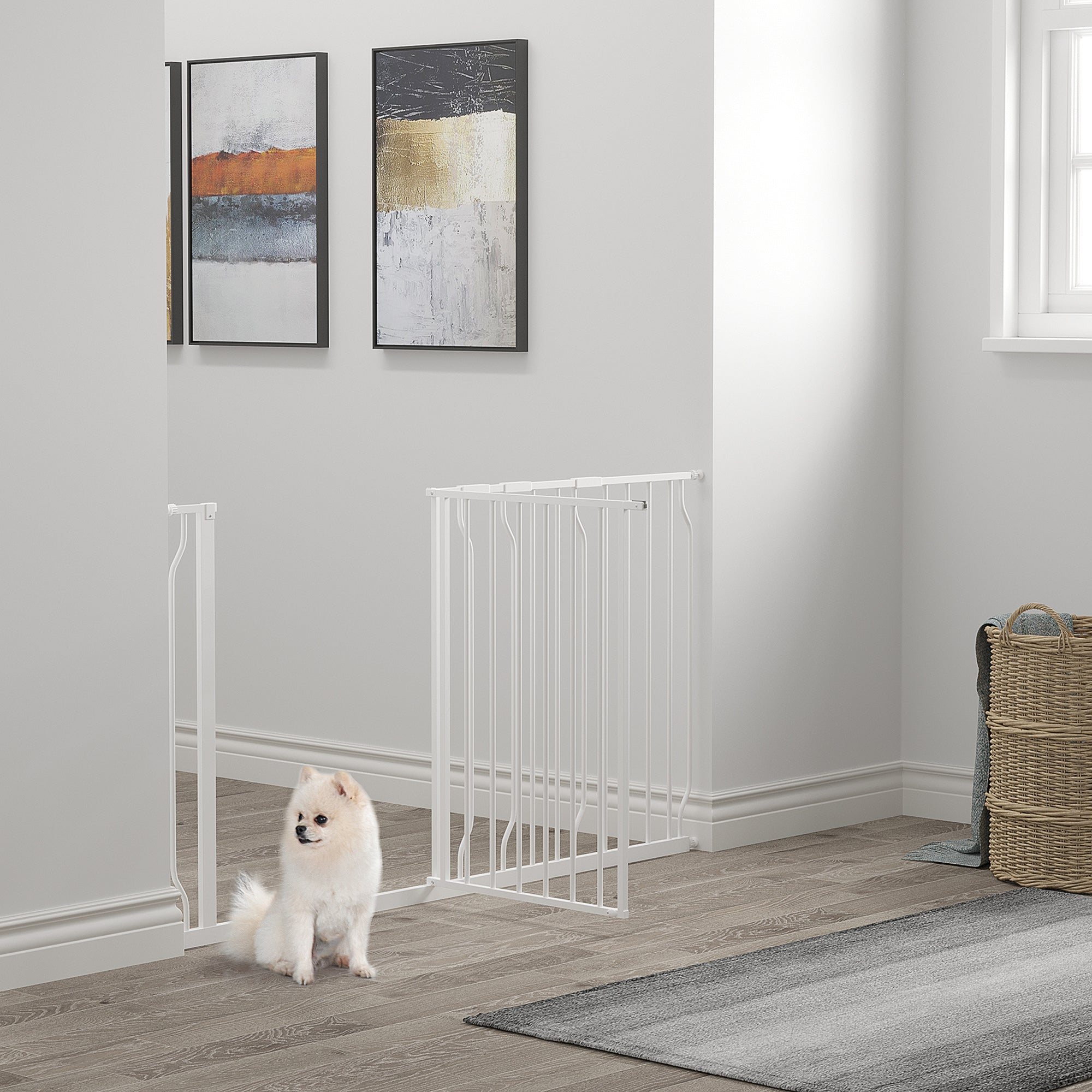 PawHut Dog Gate for Stairs Dog Gate Pet Gate with Openable Metal Frame, for Doorways, Corridors, Staircases, 75-145cm, White |