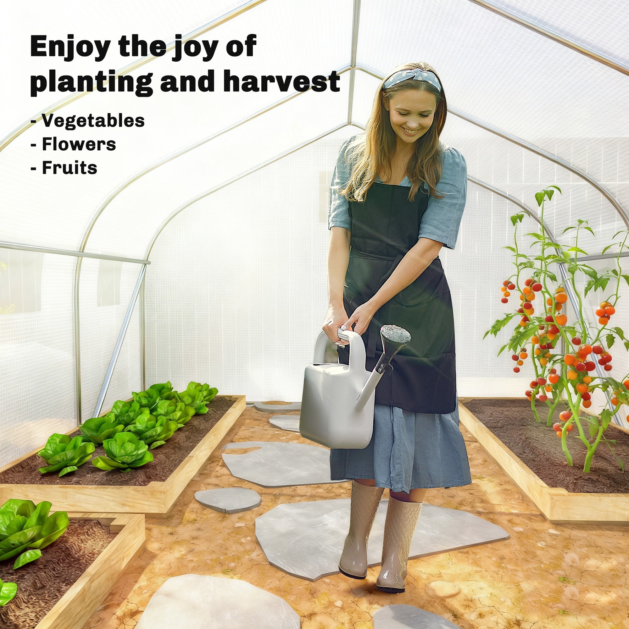 Outsunny Walk-In Polytunnel Greenhouse Warm House Garden Tunnel Shelter Plant Shed with Door and Windows, Galvanised Steel Frame, 3.5 x 3 x 2m, White
