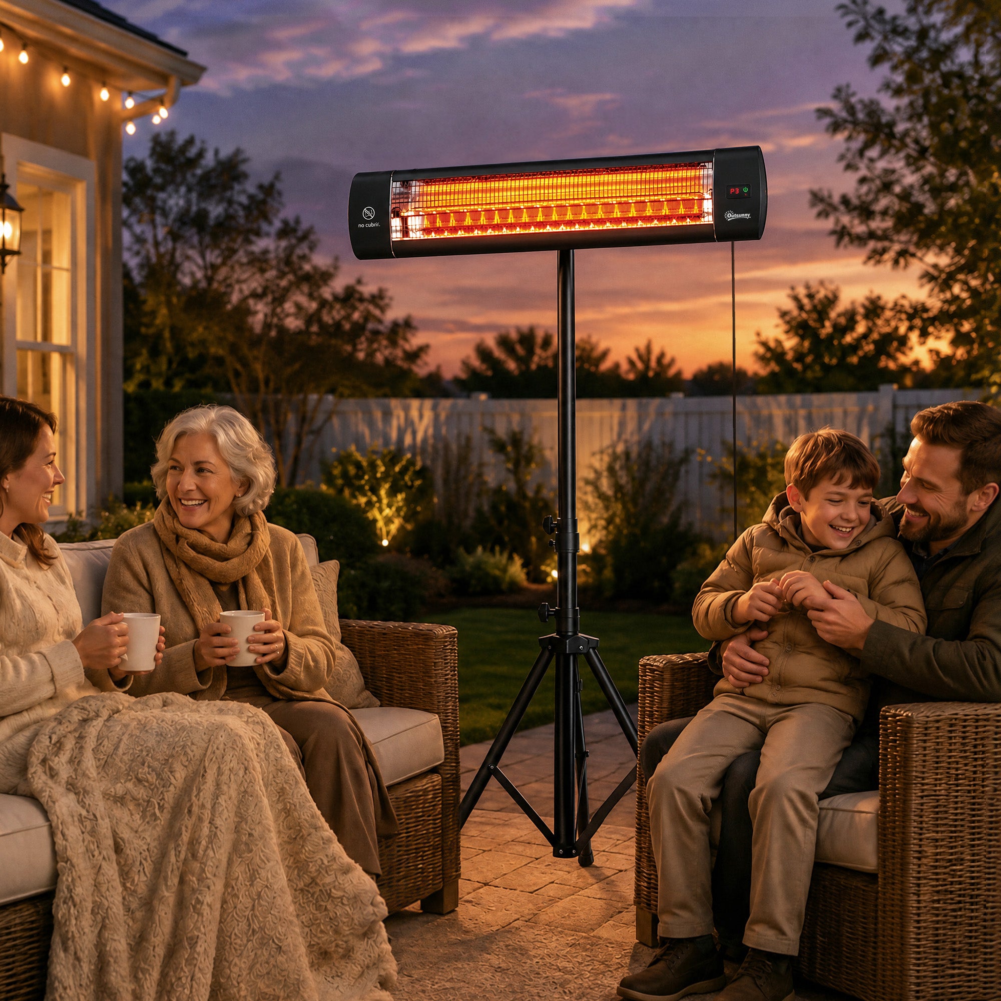 Outsunny 2500 W Electric Infrared Patio Heater, IP65 Outdoor Garden Heater with Tripod, 3 Heat Settings, 24H Timer, Black
