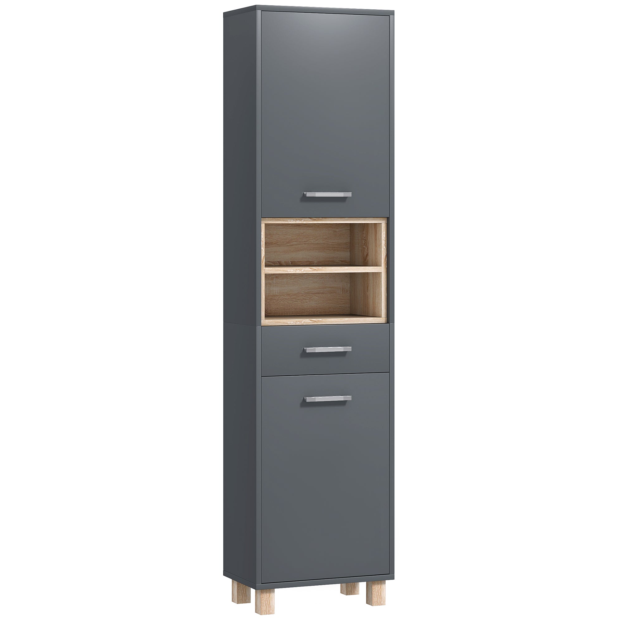 HOMCOM Tall Bathroom Storage Cabinet, Bathroom Storage Unit, Freestanding Bathroom Cabinet with Open Shelves and Drawer - North Peak Garden Furniture