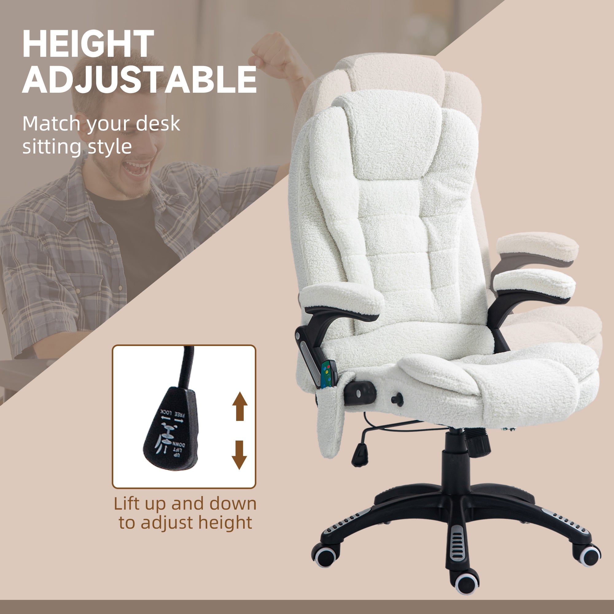 Vinsetto Boucle Six-Point Massage Office Chair - White - North Peak Garden Furniture
