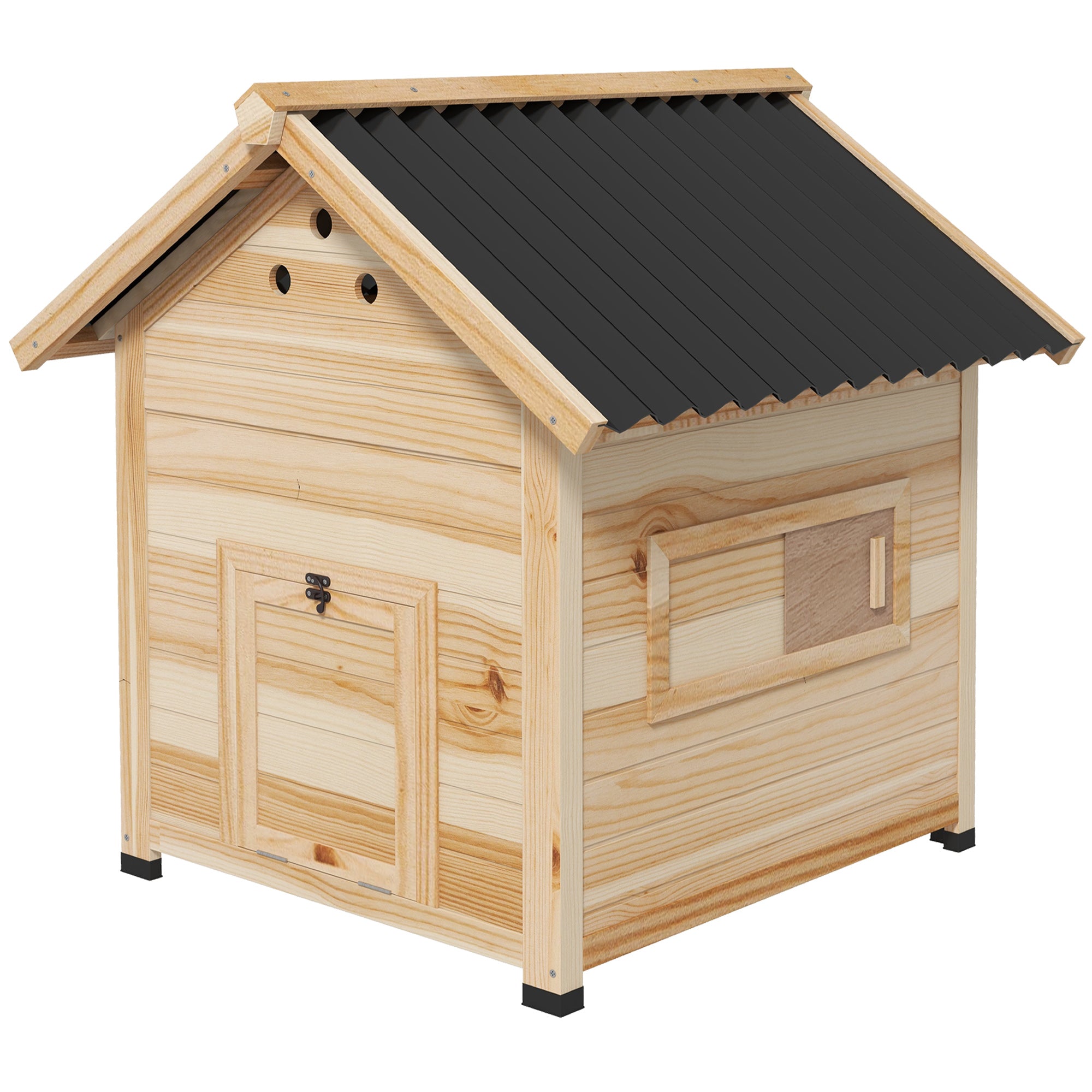 PawHut Wooden Duck House with Double Doors, Openable Roof, Ventilation Holes, Removable Base, Natural Wood Finish