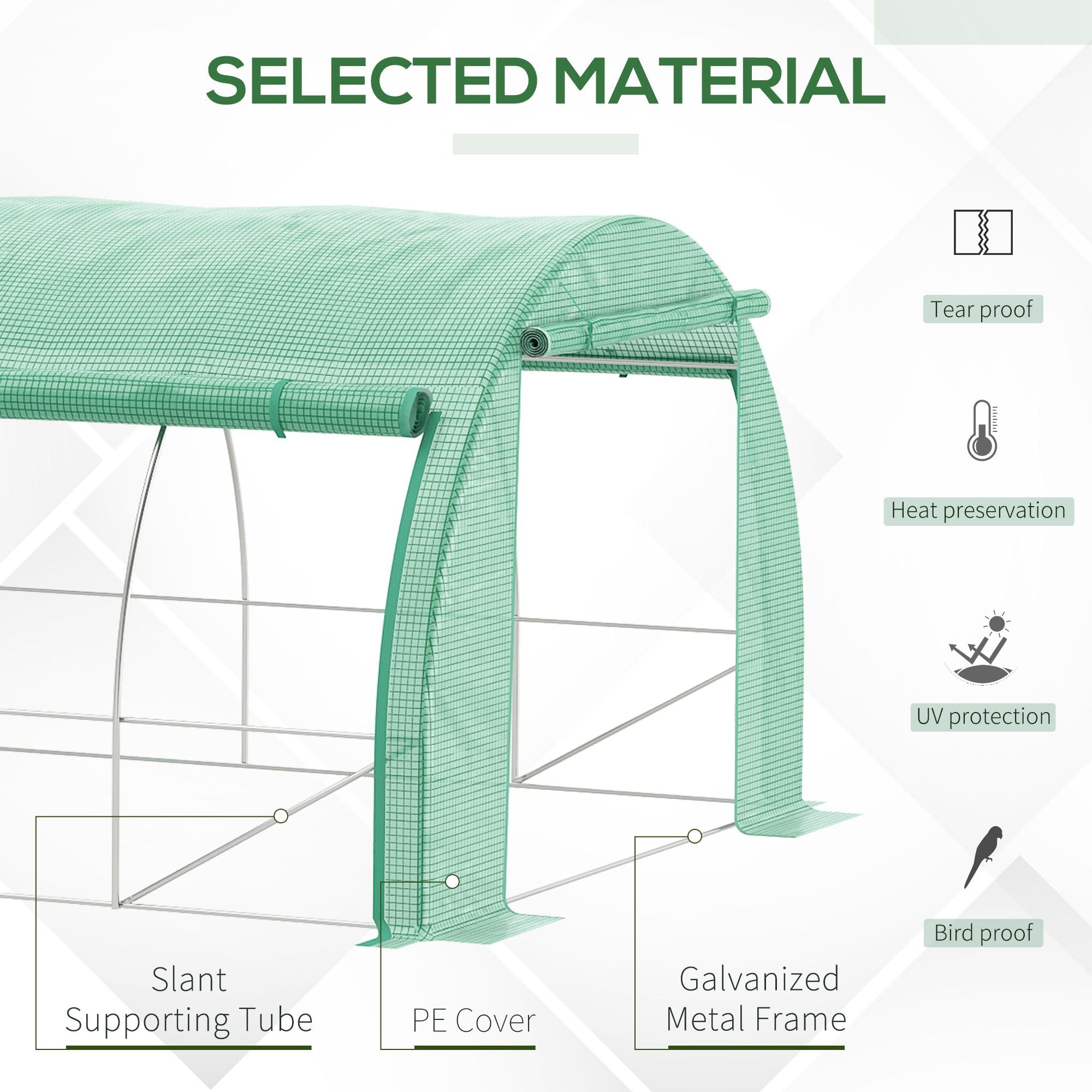 Outsunny Polytunnel Greenhouse Walk-in Grow House Tent with Roll-up Sidewalls, Zipped Door and 12 Windows, 6x3x2m Green - North Peak Garden Furniture