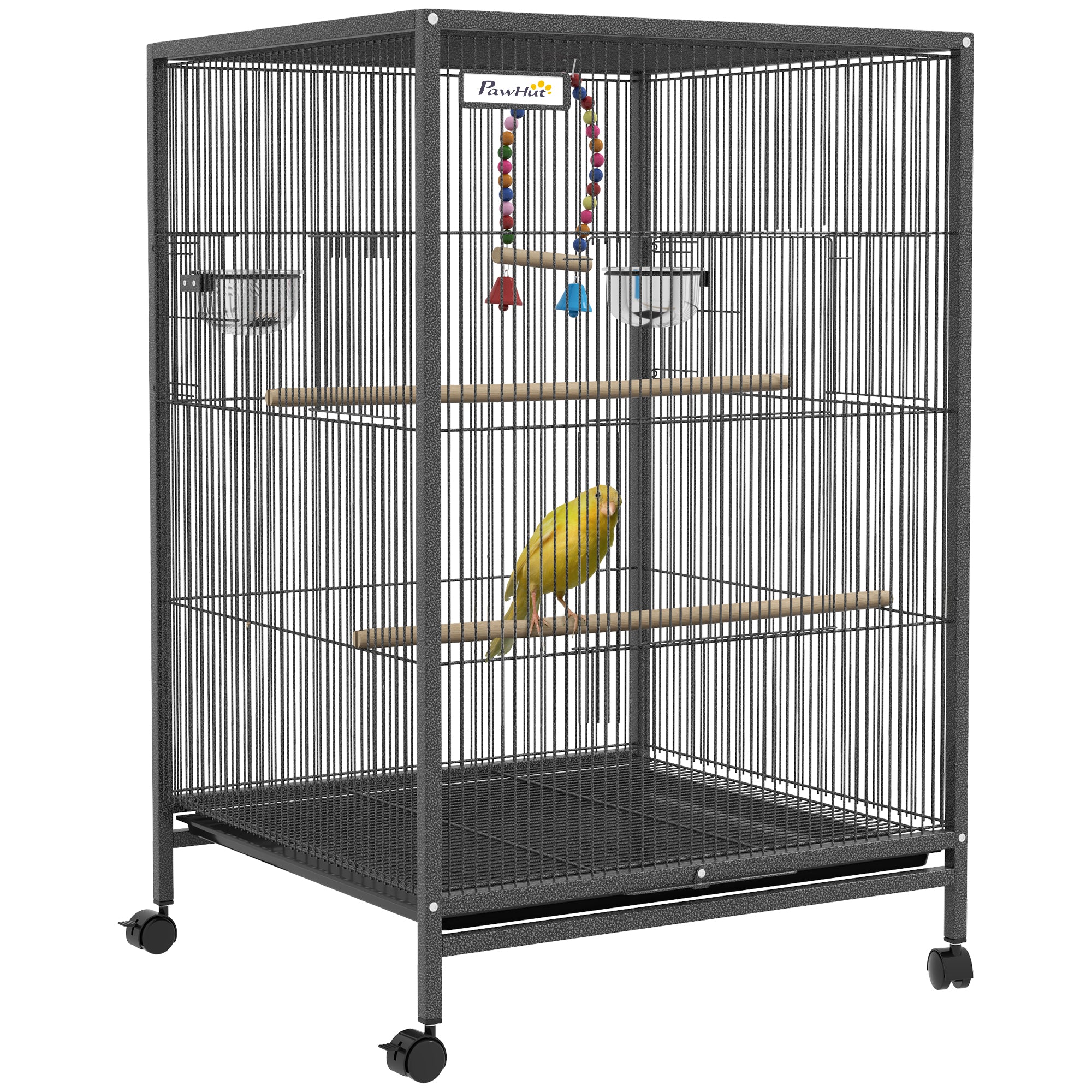 PawHut Bird Cage, Budgie Cage, with Rolling Stand, for Small Birds - Grey - North Peak Garden Furniture