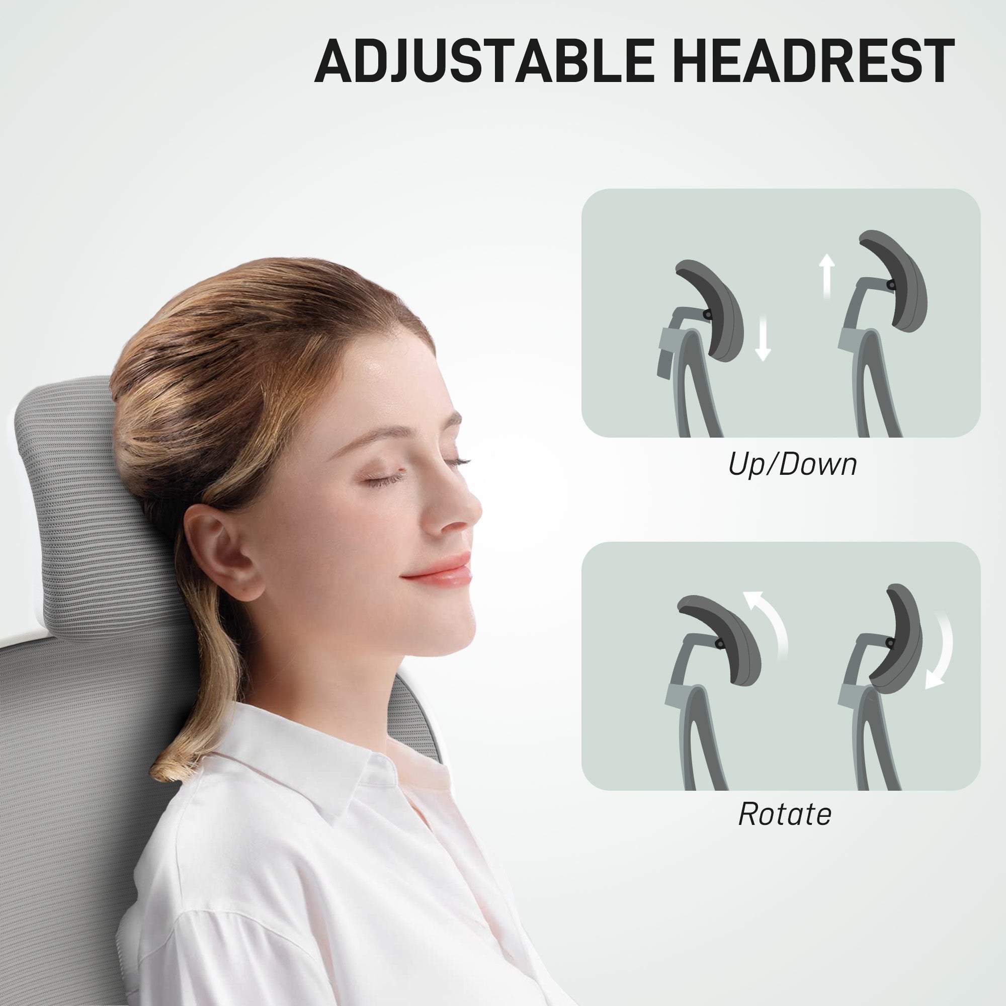 HOMCOM Executive Office Chair, Ergonomic Mesh High Back Desk Chair with Flip-up Armrest, Rotatable Headrest, Adjustable Lumbar Support, Swivel Computer Chair for Home Study, Grey