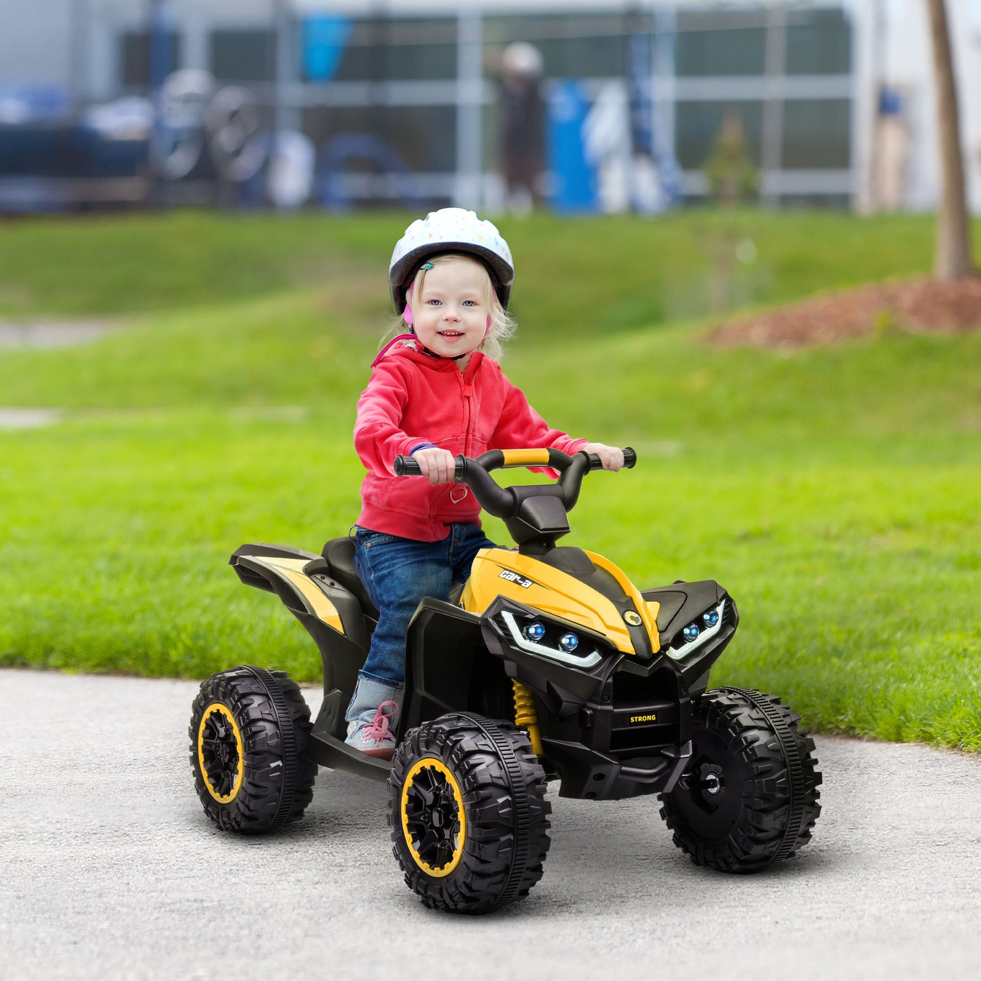 HOMCOM 12V Ride-On Quad Bike w/ Music, Horn, for Ages 3+ Years - Yellow - North Peak Garden Furniture