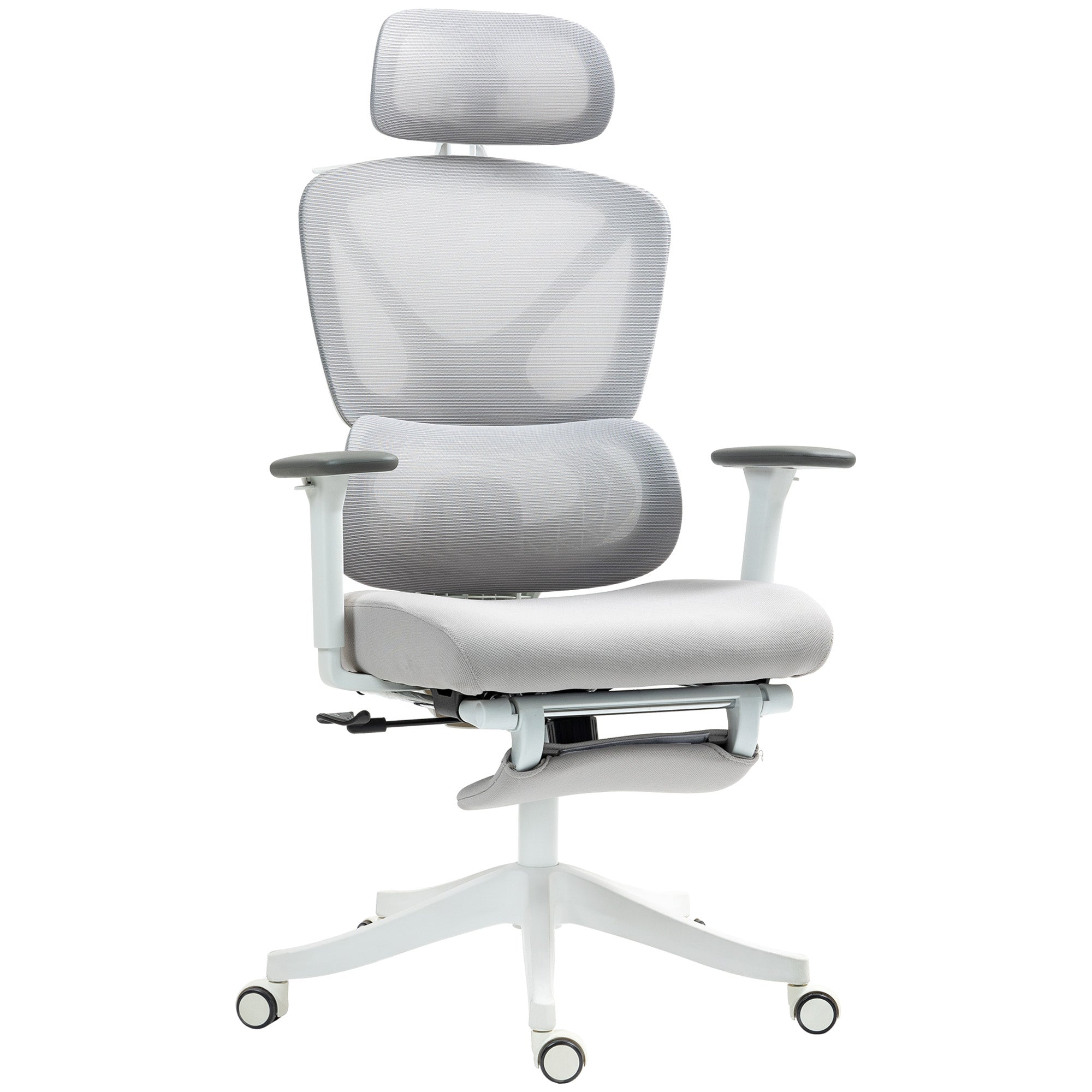 HOMCOM Executive Office Chair, Ergonomic Mesh Desk Chair with 3D Armrests, Rotatable Headrest, Adjustable Lumbar Support, Recliner Computer Swivel Chair with Footrest for Home Office, Grey - North Peak Garden Furniture
