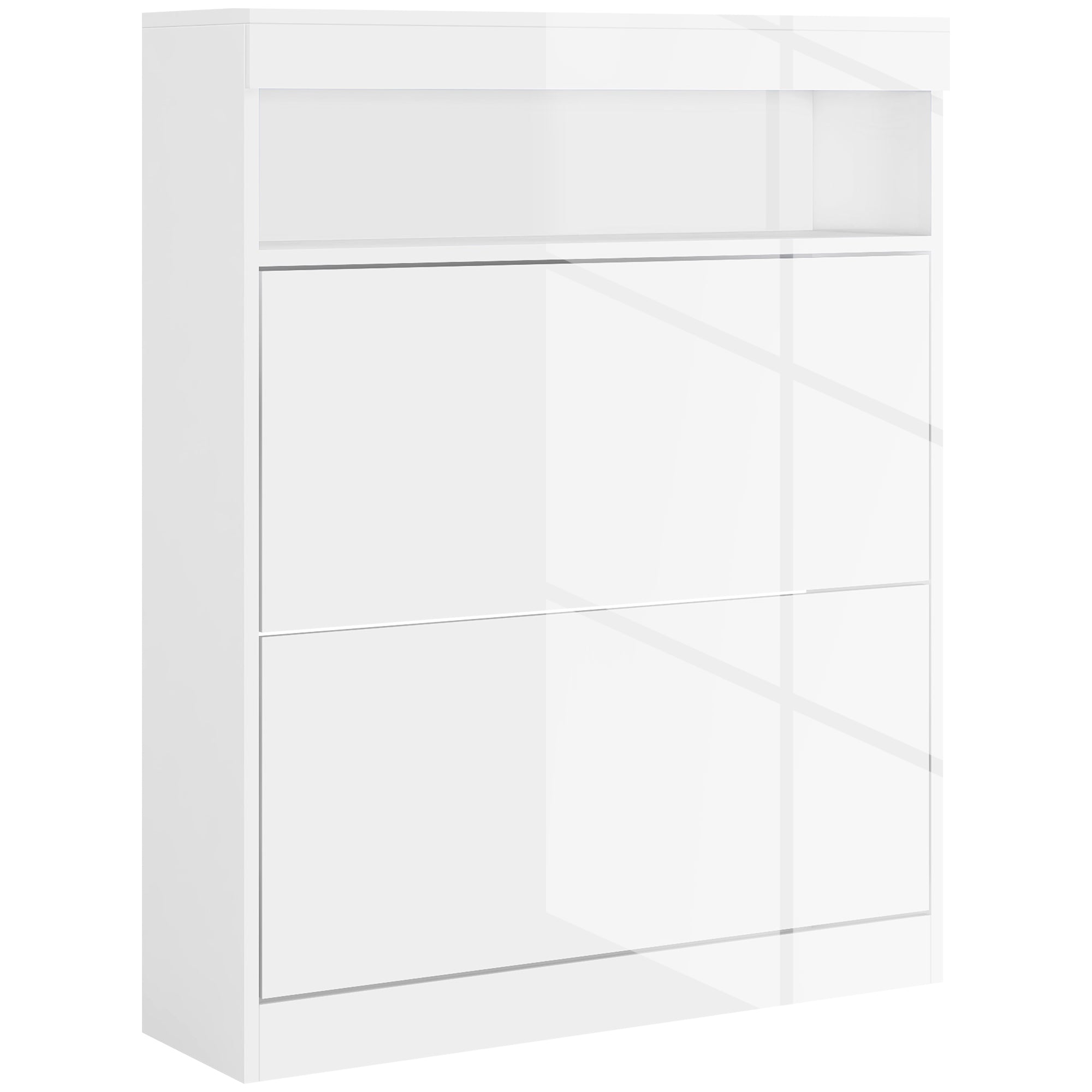 HOMCOM 16 Shoe Pair Storage Cabinet, with Flip Doors - High Gloss White - North Peak Garden Furniture