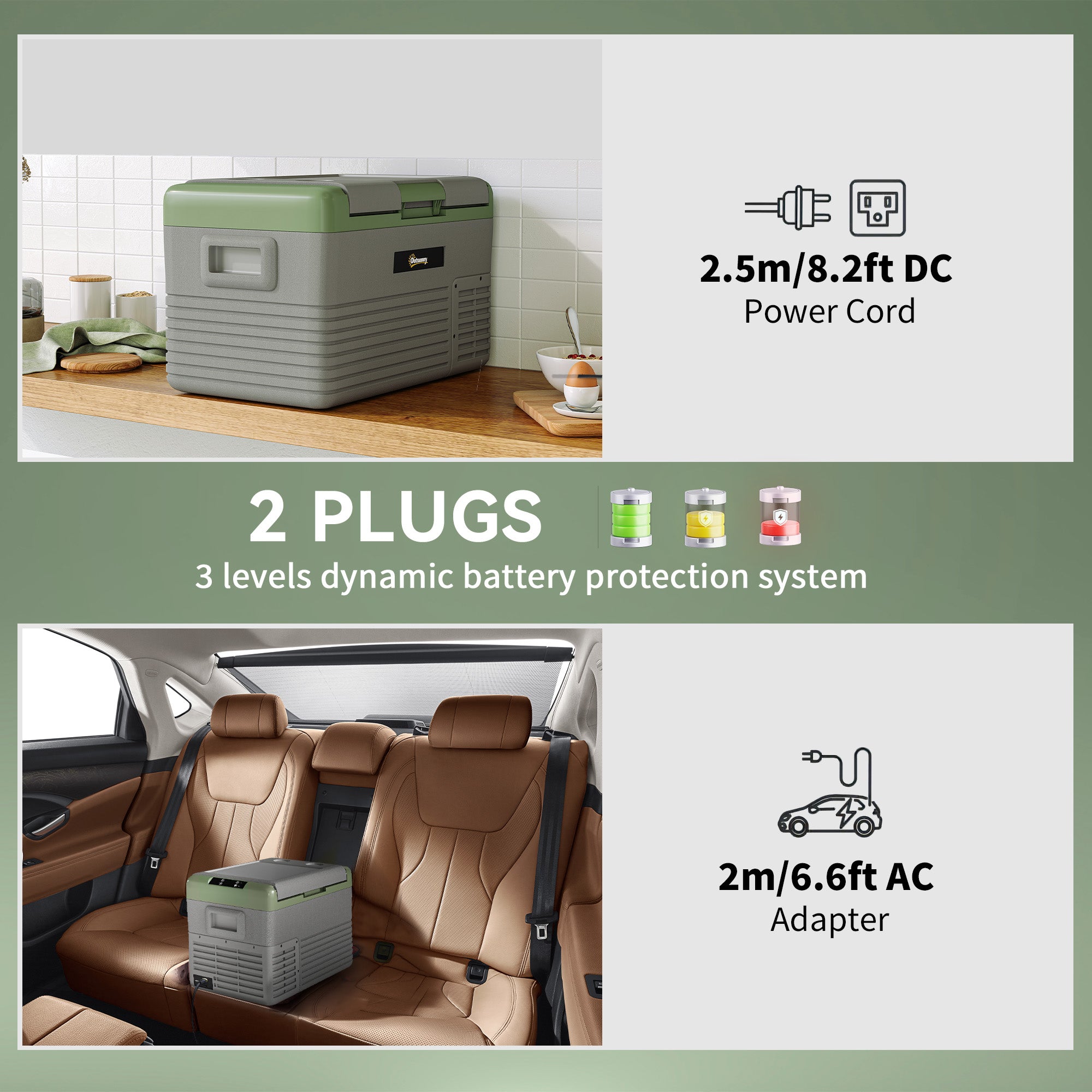 Outsunny 40L Portable Car Refrigerator - Light Green and Grey - North Peak Garden Furniture