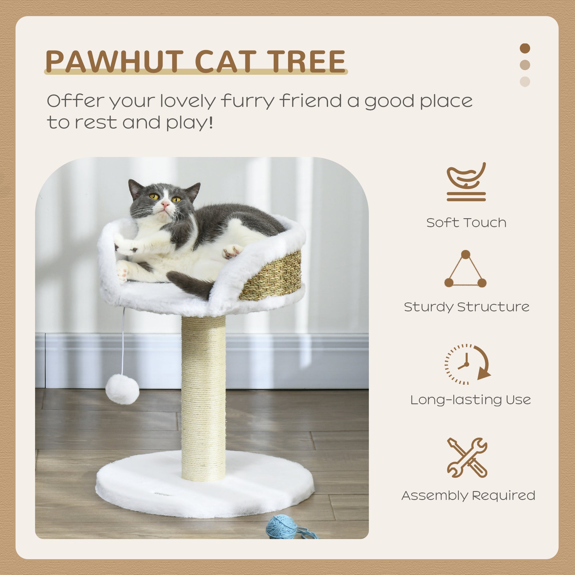 PawHut Cat Tree Tower with Scratching Posts, White - North Peak Garden Furniture
