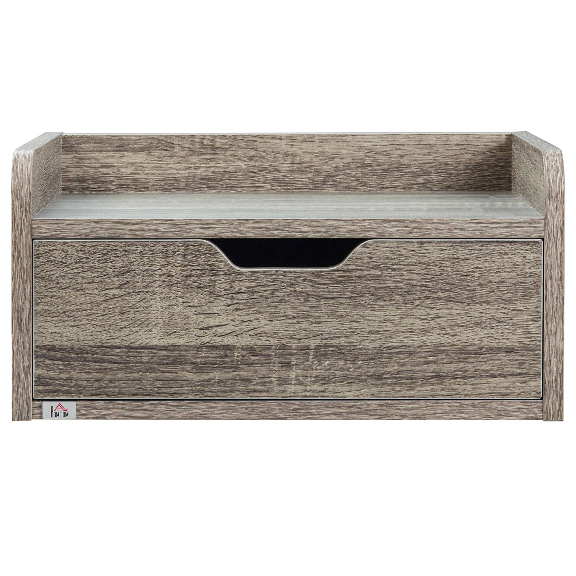 HOMCOM Floating Nightstand Set of 2 Wall Mounted Bedside Table with Storage Drawer for Bedroom, Grey - North Peak Garden Furniture