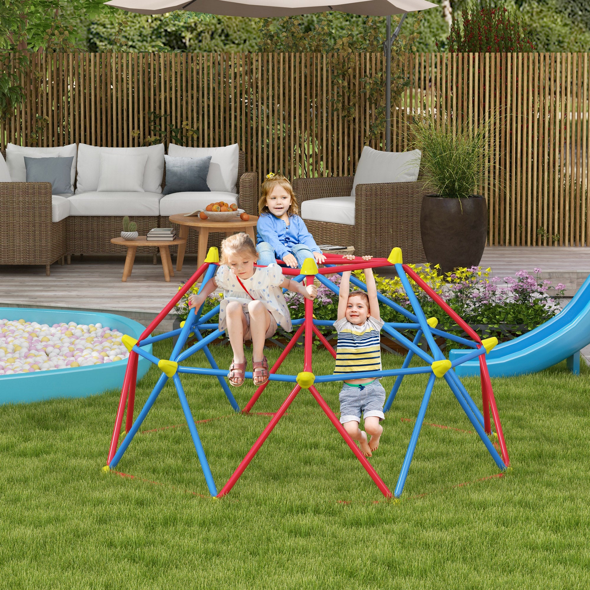 Outsunny 6 FT Toddler Outdoor Climbing Frame, with Rust and UV-Resistant Steel, for 1-4 Kids Ages 3-8 Years - Multicoloured