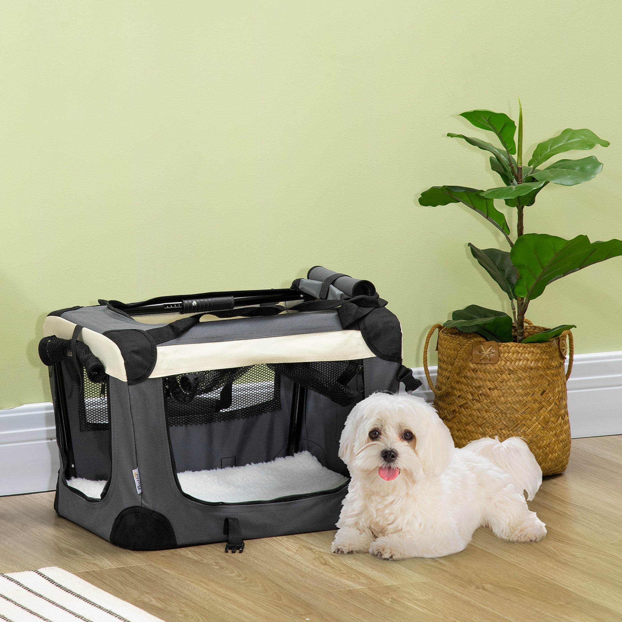 PawHut 51cm Foldable Pet Carrier, with Cushion, for Mini Dogs and Cats - Grey - North Peak Garden Furniture