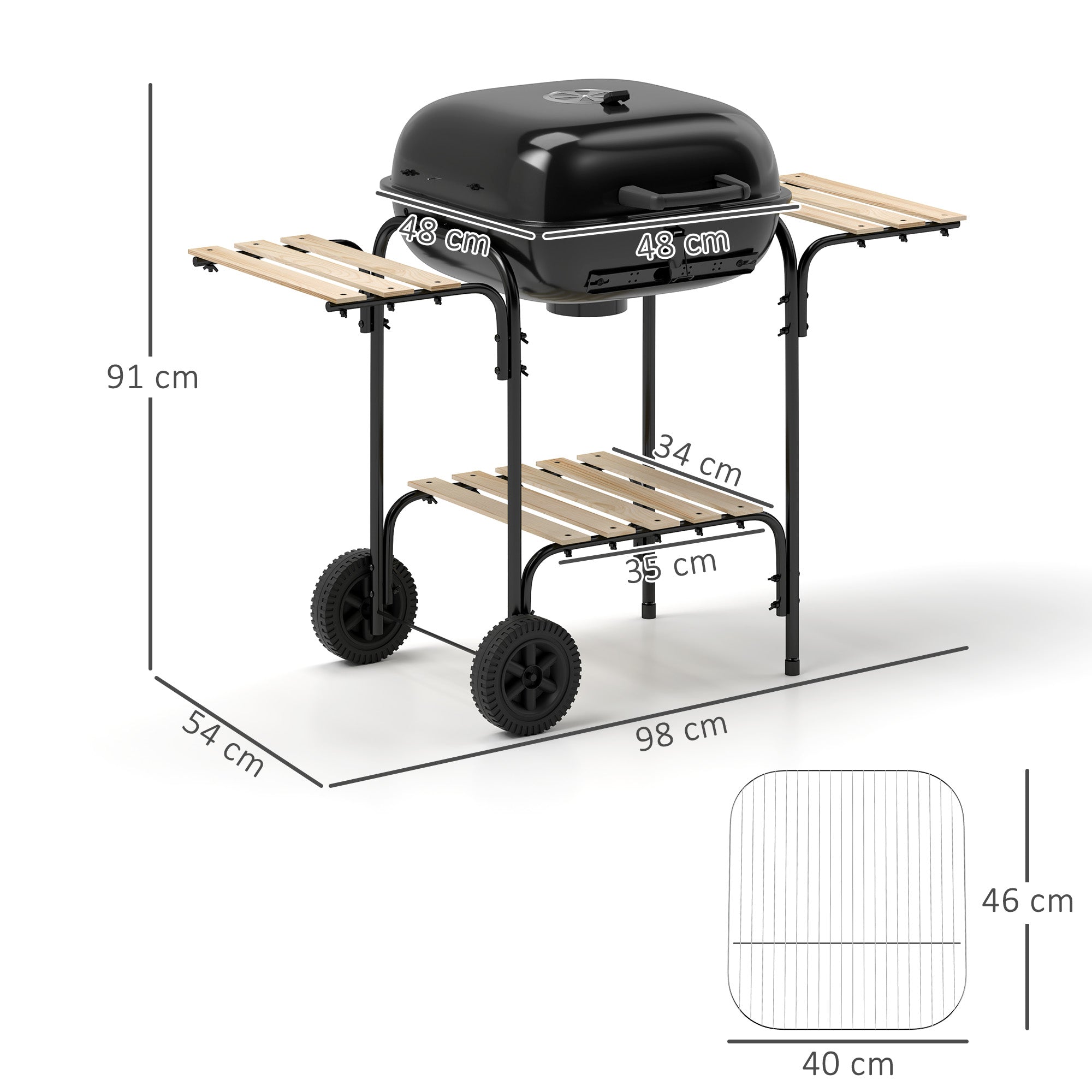 Outsunny Charcoal Barbecue Grill Portable BBQ Grill with 1840 cm² Cooking Area, 3 Shelves, Adjustable Vent, Lockable Lid, Wheels for Outdoor Cooking, Garden Party, Black - North Peak Garden Furniture