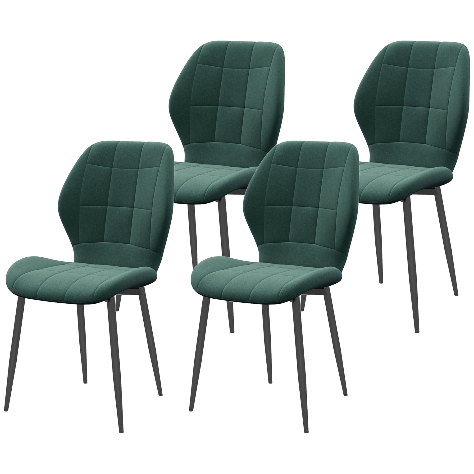 HOMCOM Set of Four Flannel Relaxed Tub Dining Chairs - Green - North Peak Garden Furniture