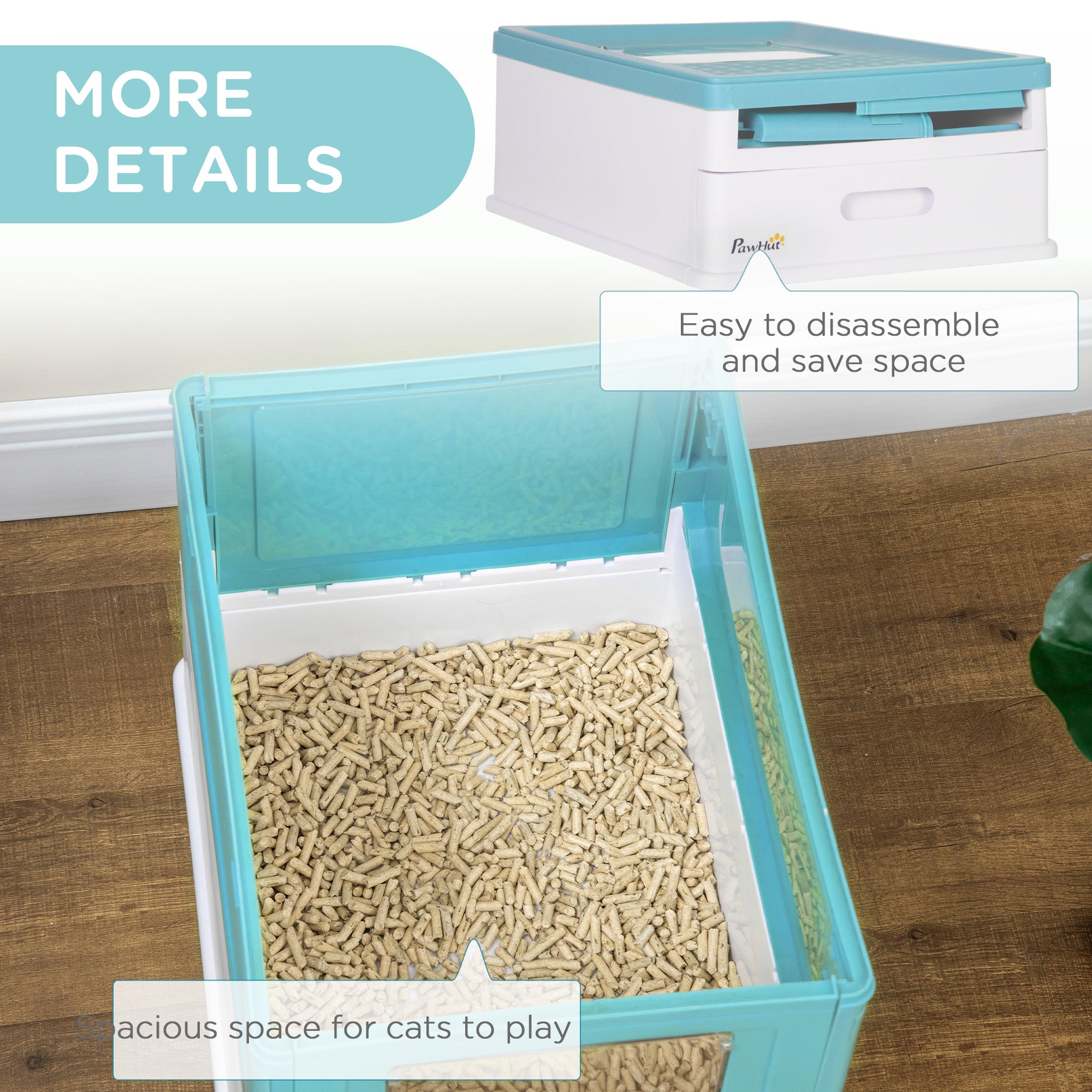 PawHut Hooded Cat Litter Box, Portable Pet Toilet, with Scoop, Front Entry - Light Blue - North Peak Garden Furniture