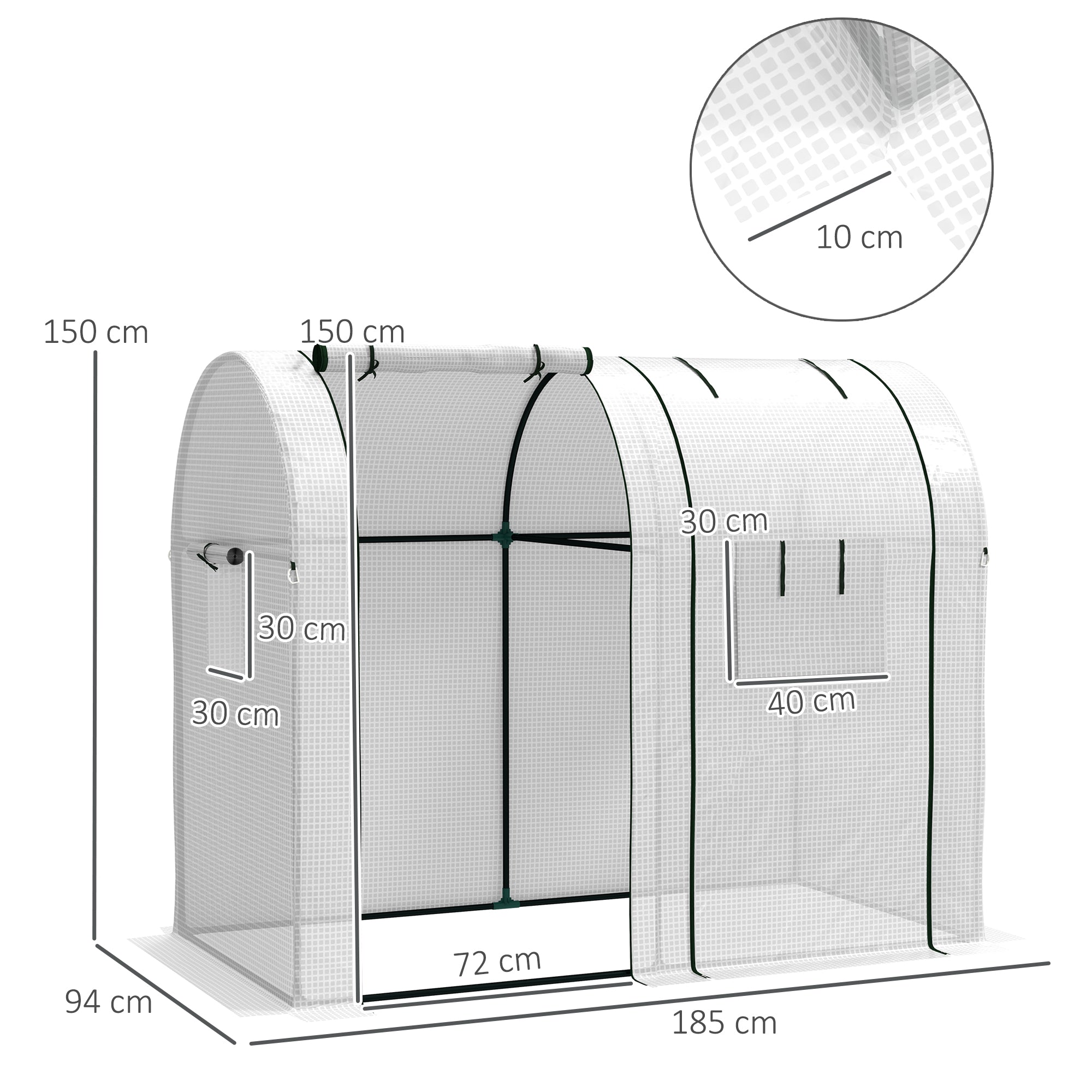 Outsunny 94 x 185cm Mini Two-Room Greenhouse - White