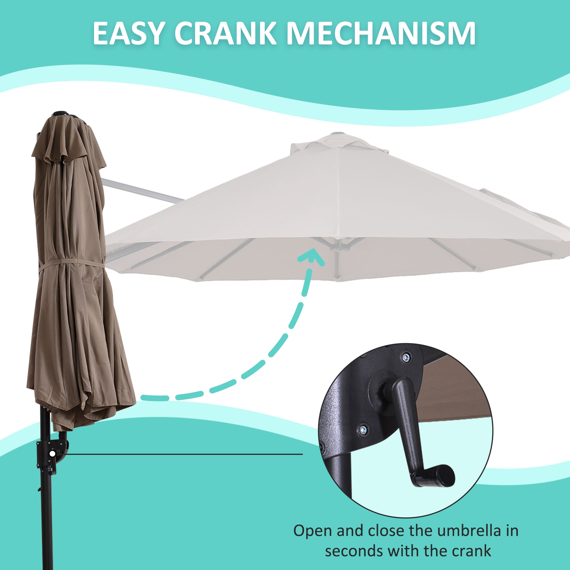 Outsunny Double Canopy Offset Parasol Umbrella Garden Shade with 12 Support Ribs Crank Handle Easy Lift Twin Canopy Brown