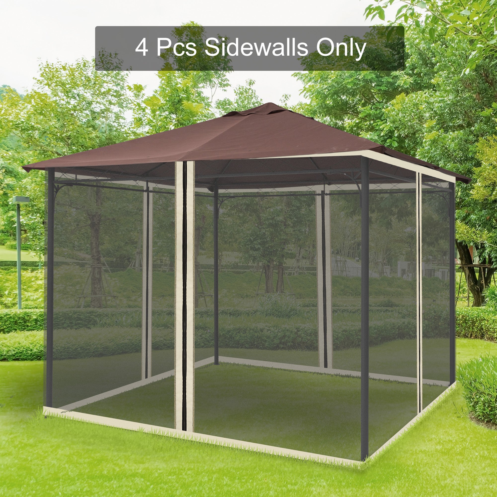 Outsunny 302 x 207cm Universal Replacement Mesh Sidewall Netting for Patio Gazebos and Canopy Tents, (Sidewall Only) Beige - North Peak Garden Furniture