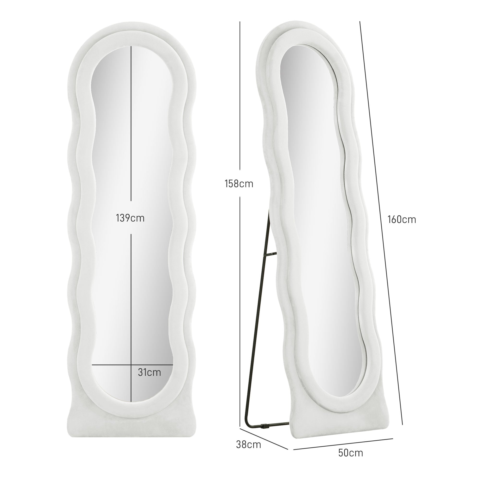 HOMCOM Wavy Velvet-Feel Full Length Mirror - White - North Peak Garden Furniture