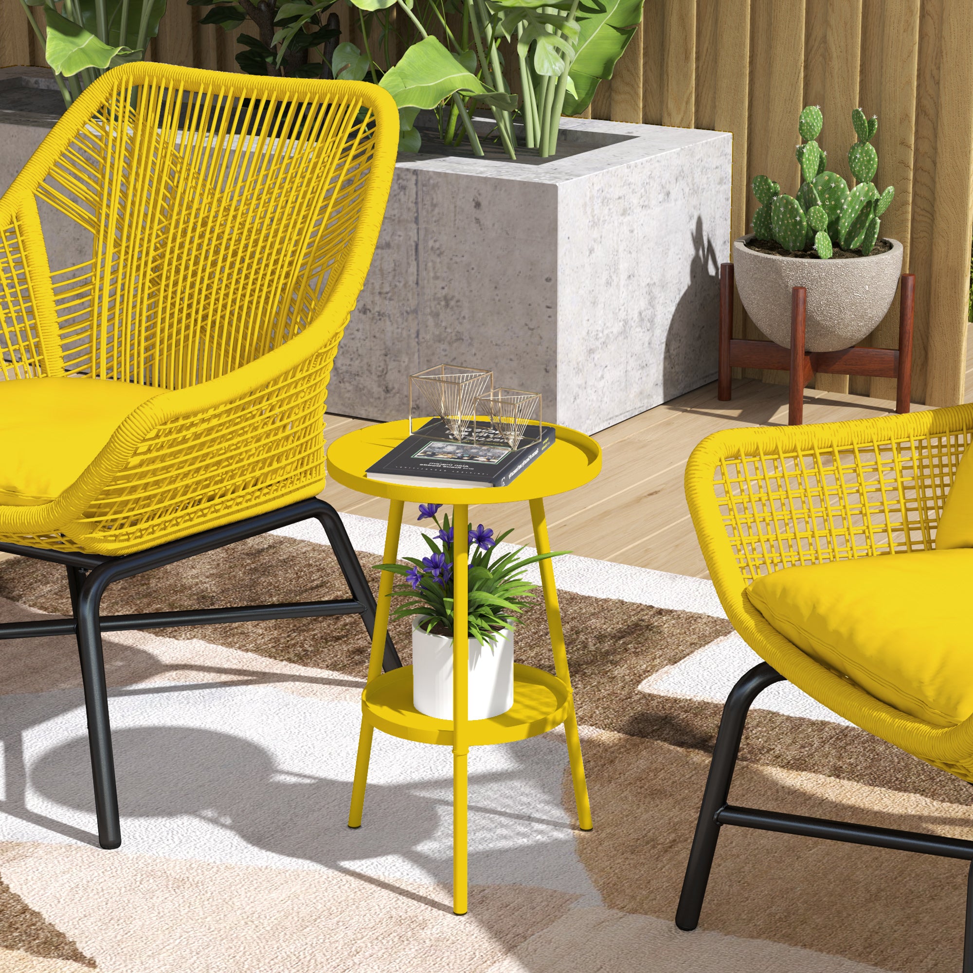 Outsunny Two-Tier Metal Garden Table - Yellow