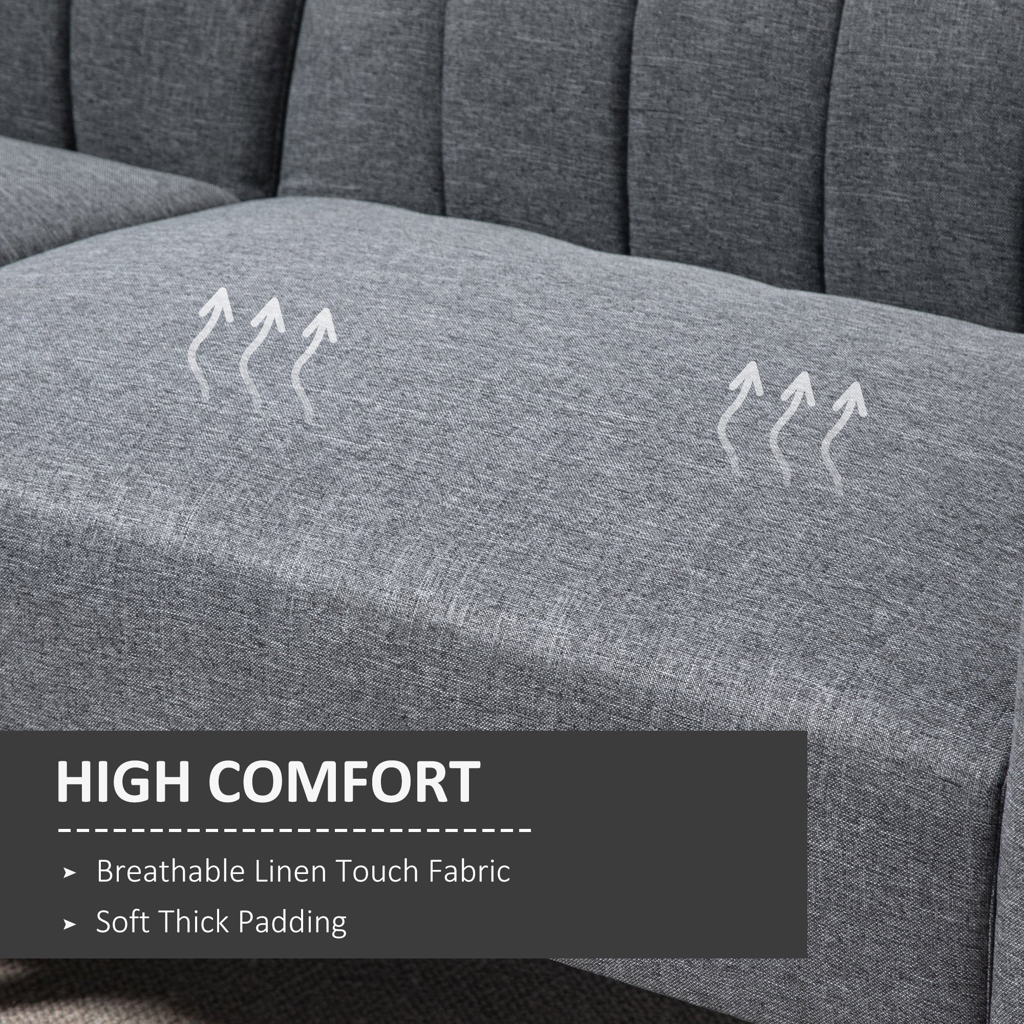 HOMCOM Two Seater Sofa Bed, Convertible Linen Fabric Sofa Couch, Click Clack Sofabed with Adjustable Split Backrest for Living Room, Bedroom, Guest Room, Grey - North Peak Garden Furniture