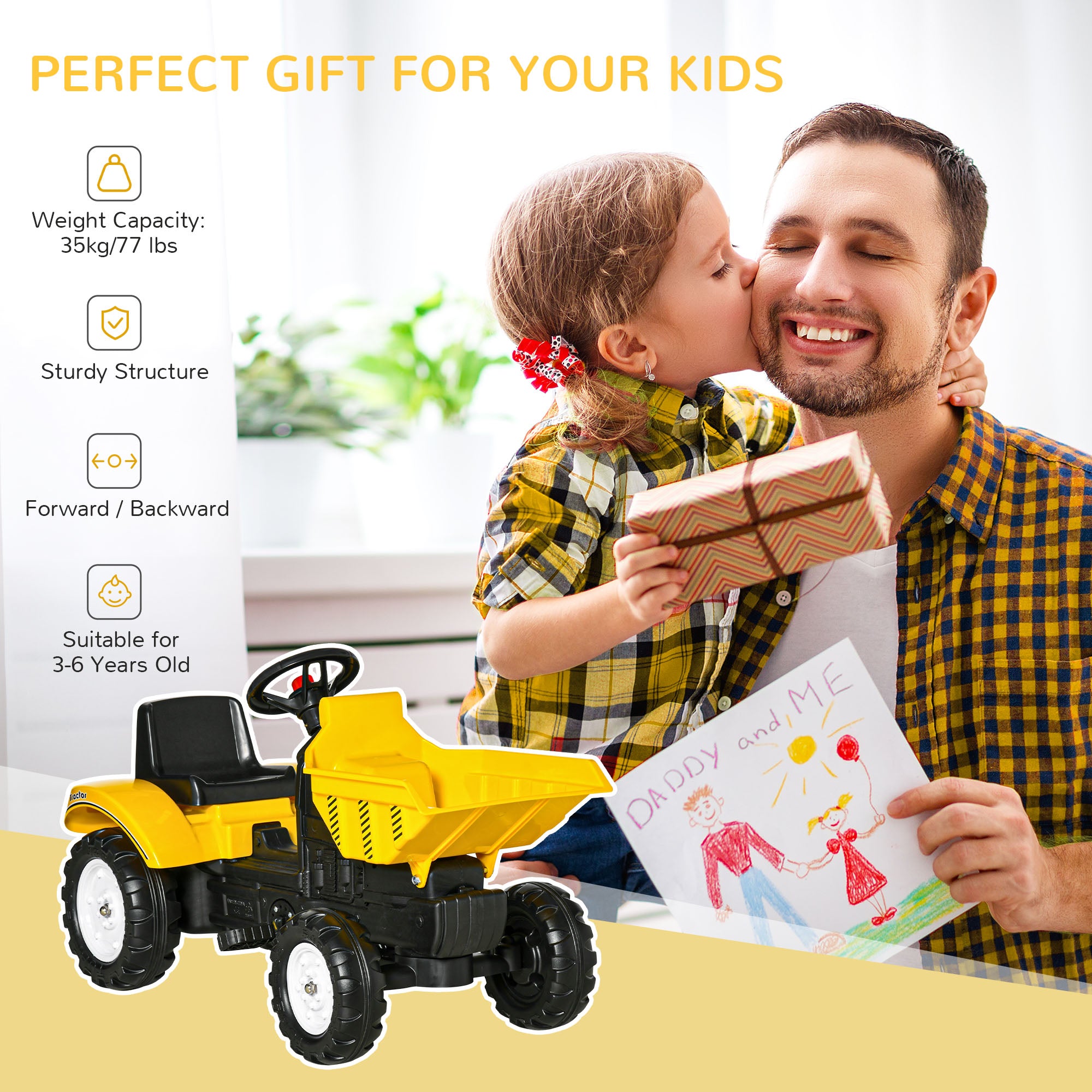 HOMCOM Kids Ride on Tractor No Power Pedal Go Kart with Manual Control Bucket for 3-6 Years Old - North Peak Garden Furniture